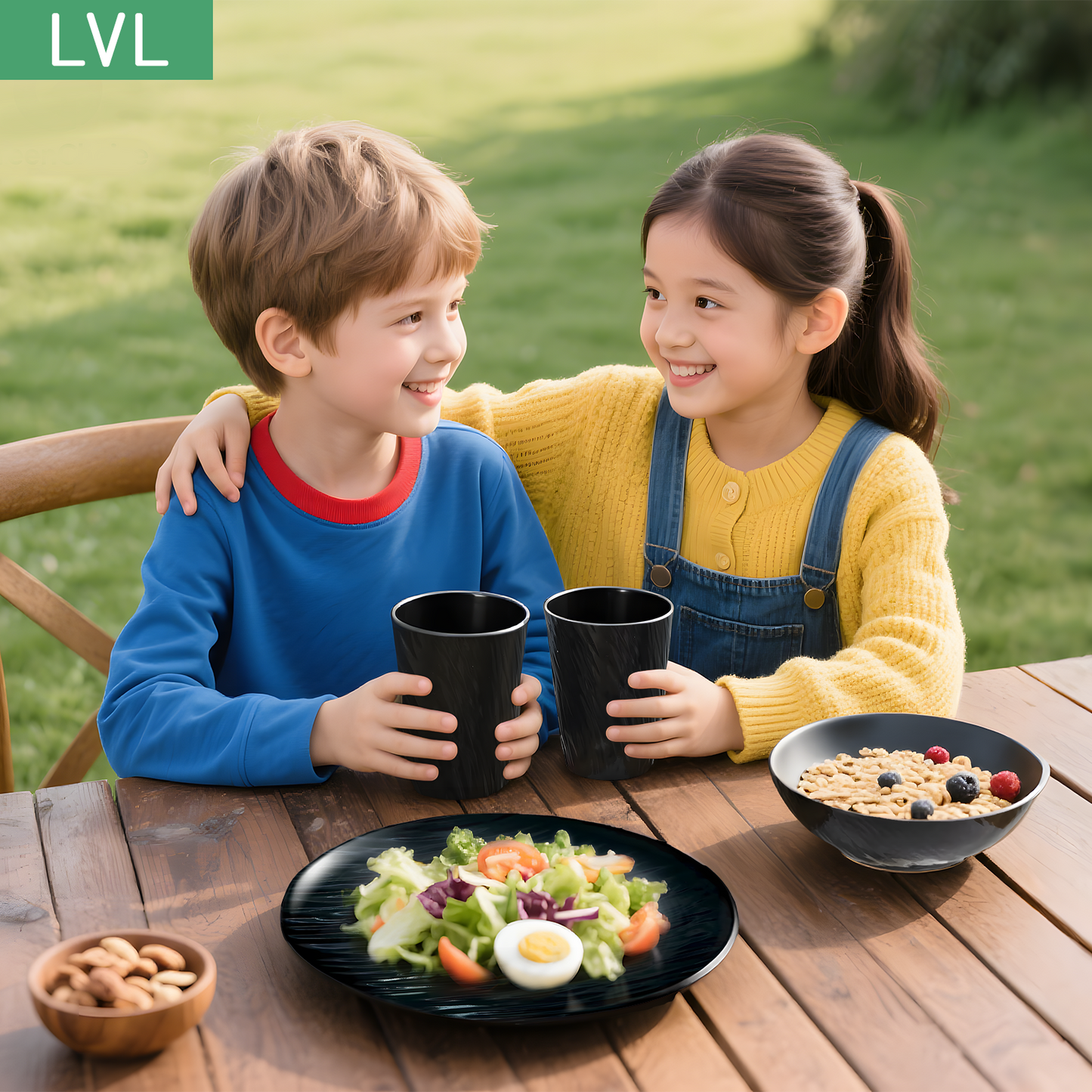 Unbreakable Dinnerware Sets, Rock Texture Bowls Sets for 18PCS, Microwave & Dishwasher Safe, Eco-Friendly, Perfect for Dinners, Buffets, and Events- Black