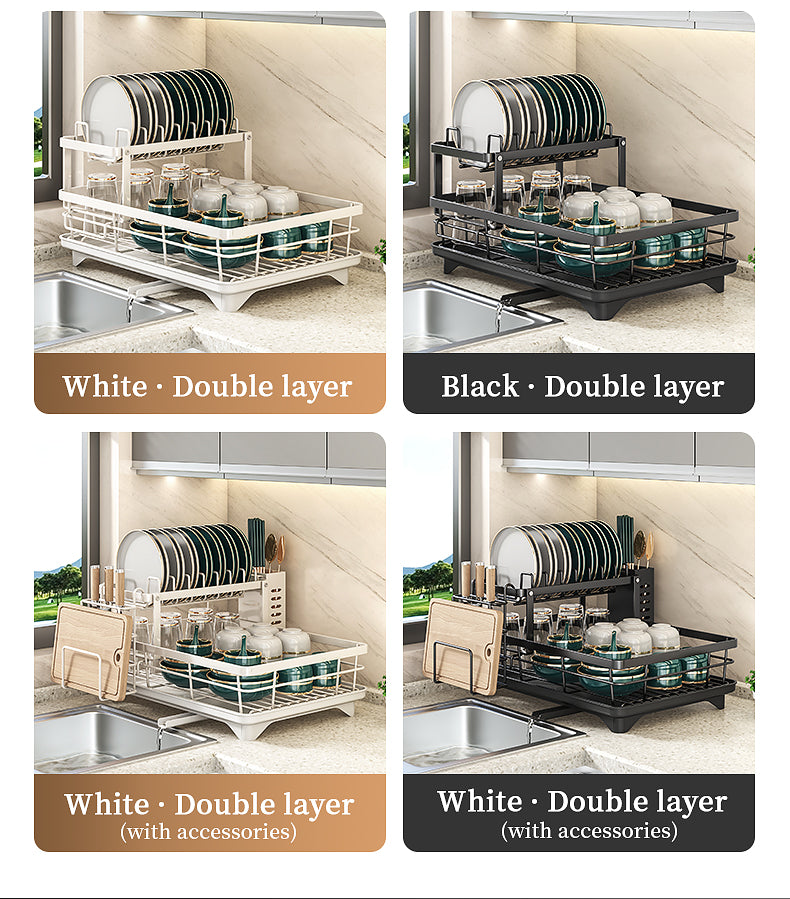 Dish Drying Rack- Space-Saving Dish Rack, Dish Racks for Kitchen Counter, Stainless Steel Kitchen Drying Rack with a Cutlery Holder,12''W x 17''L, White