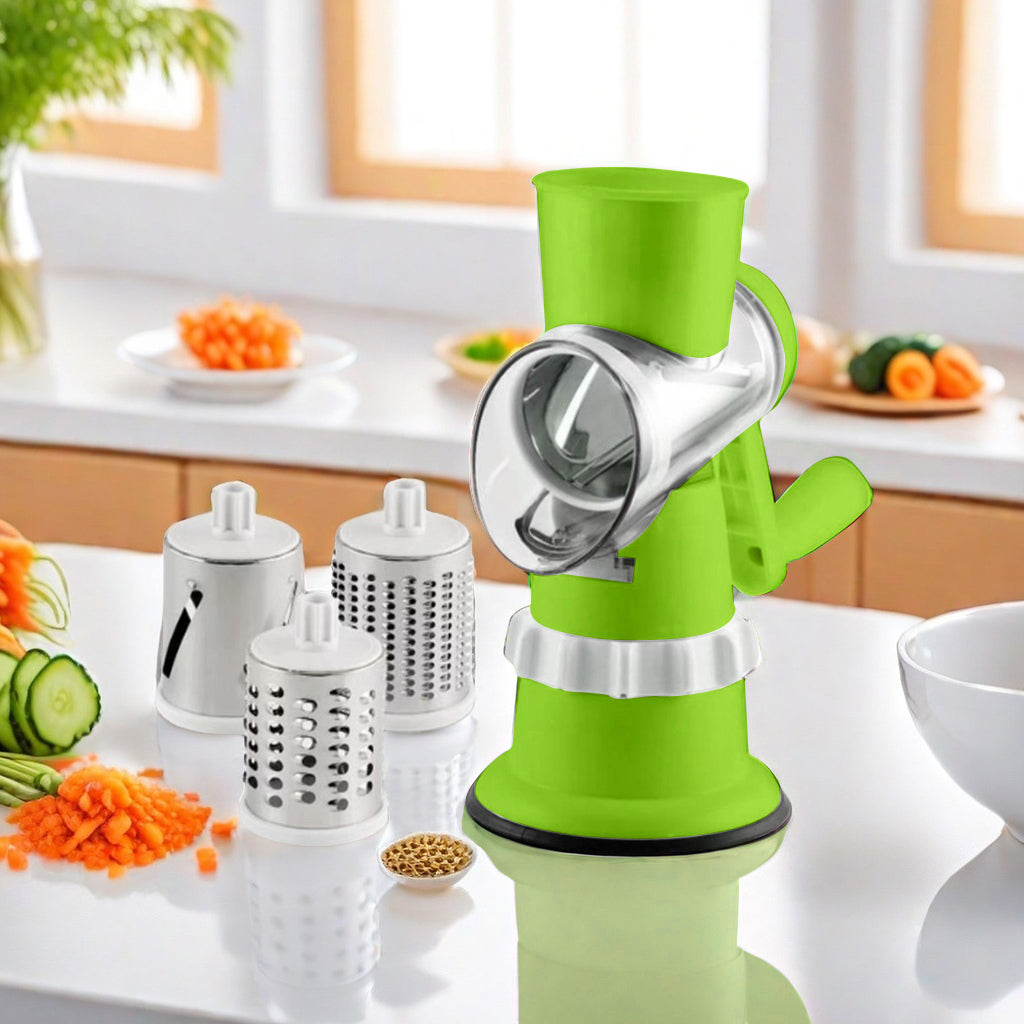 Rotary Cheese Grater, Kitchen Mandoline Vegetable Slicer with 3 Interchangeable Blades, Easy to Clean Grater for Fruit, Vegetables, Nuts-Green