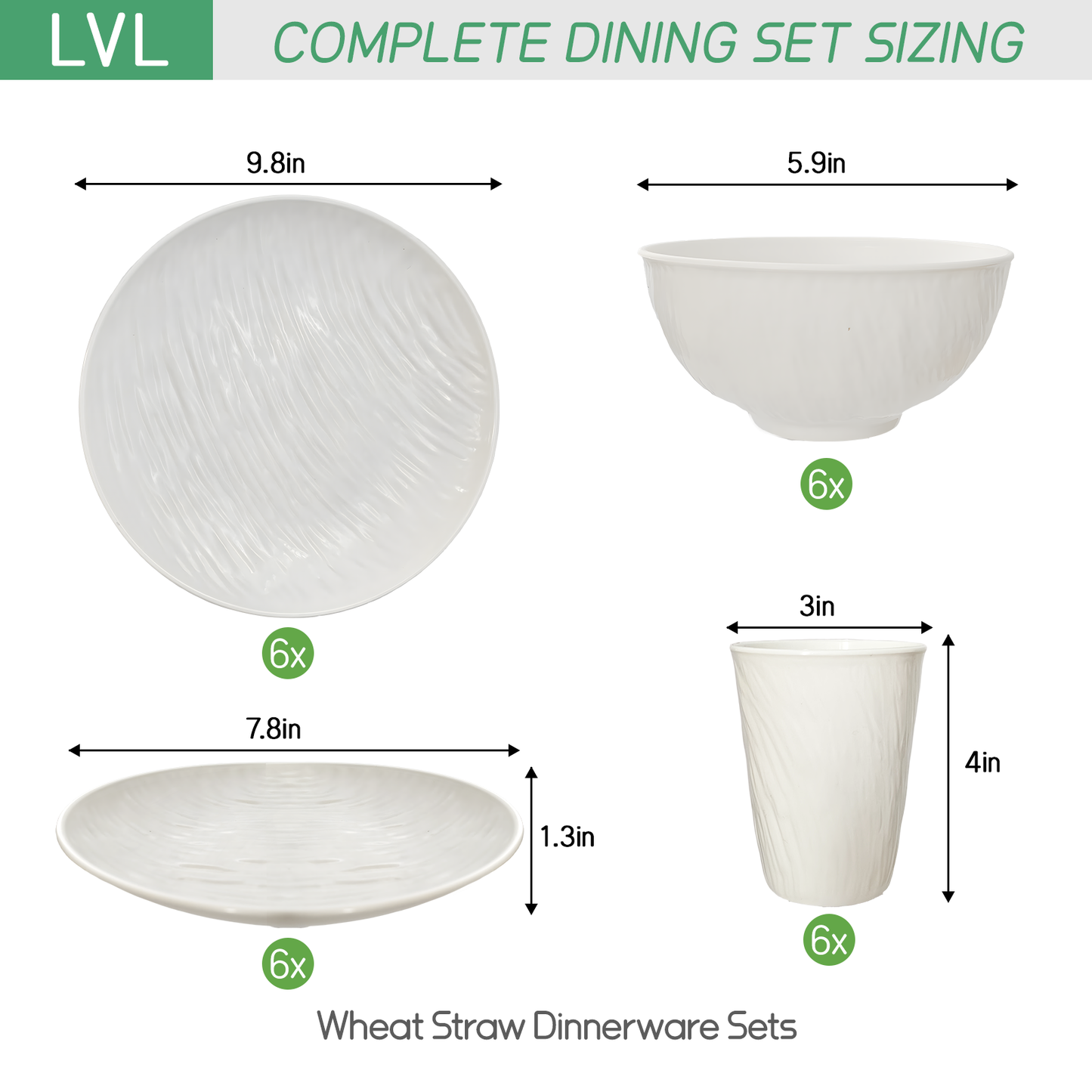 Unbreakable Dinnerware Sets, Rock Texture Bowls Sets for 18PCS, Microwave & Dishwasher Safe, Eco-Friendly, Perfect for Dinners, Buffets, and Events- White