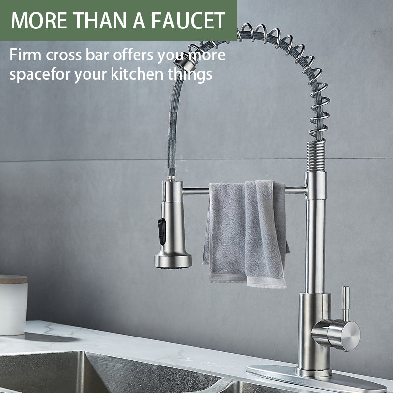 Kitchen Sink Faucet, Kitchen Faucets with Pull Down Sprayer Stainless Steel Single Handle Single Hole Brushed Nickel Commercial Industrial Spring Pull Out Laundry Farmhouse Kitchen Faucet