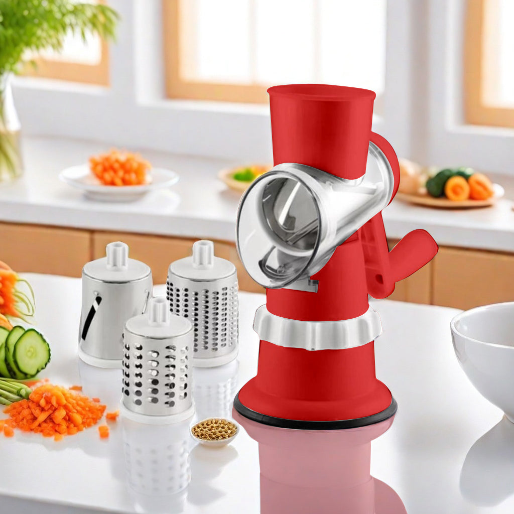 Rotary Cheese Grater, Kitchen Mandoline Vegetable Slicer with 3 Interchangeable Blades, Easy to Clean Grater for Fruit, Vegetables, Nuts