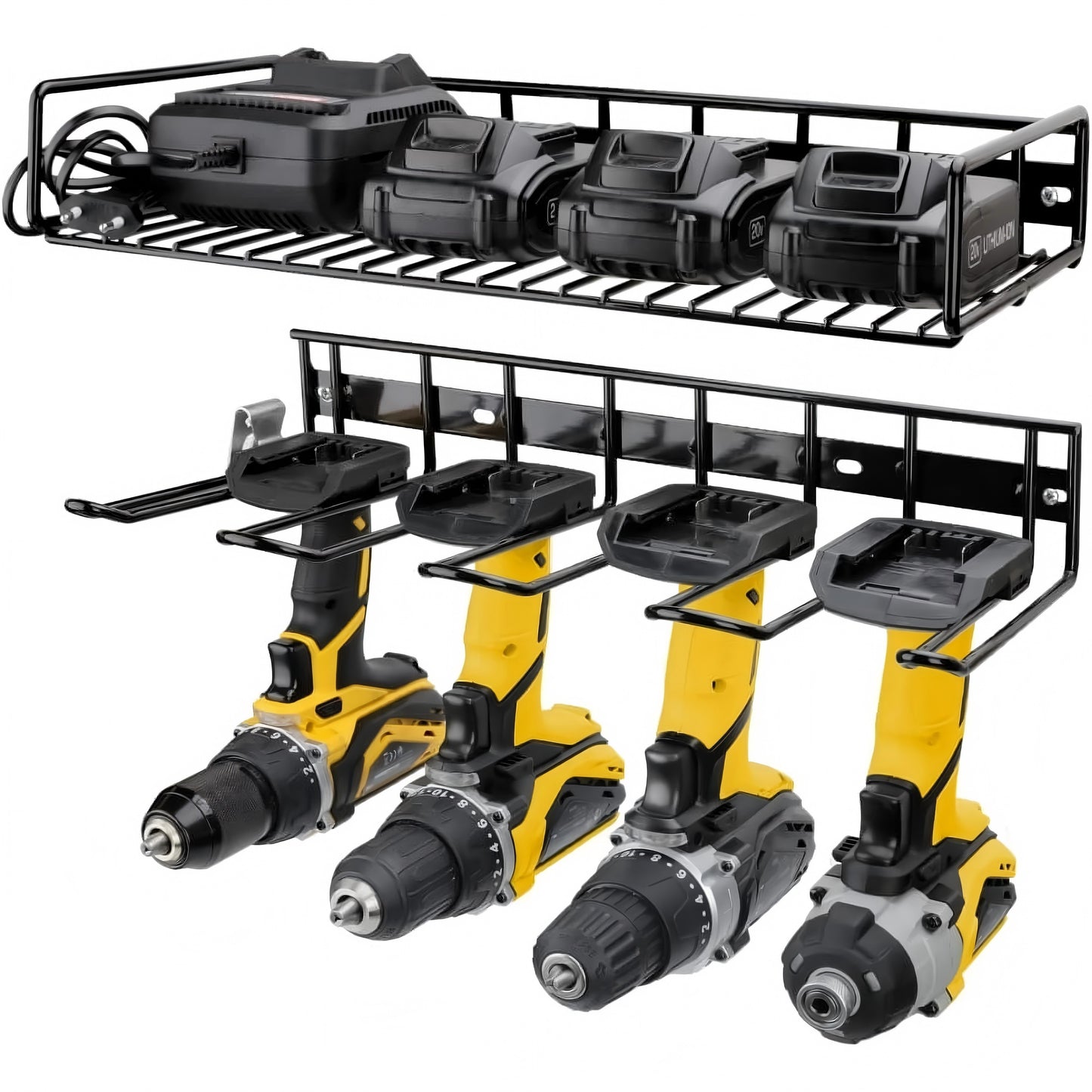 Euur Power Tool Organizer Wall Mounted - Wall Mount Style for Power Drill Tool Holder Organizers and Storage Rack for Heavy Duty Tool Shelf Garage Organization with 4 Drill Holders