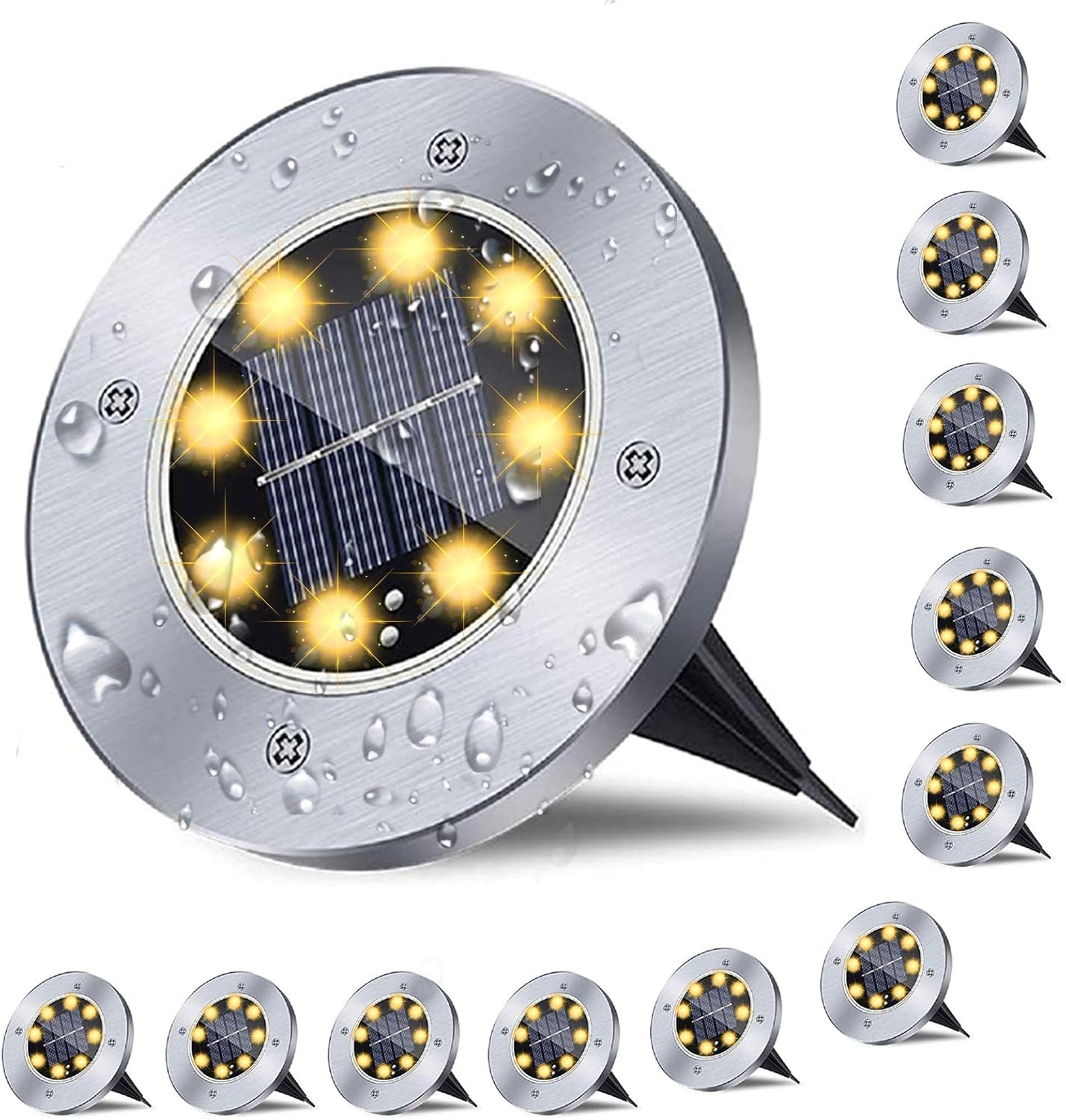 Euur Solar Ground Lights, Waterproof Solar Garden Lights, Upgraded Outdoor Garden Waterproof Bright in-Ground Lights, Landscape Lights for Pathway,Yard,Deck,Lawn,Patio,Walkway (12 Pack Warm Light)