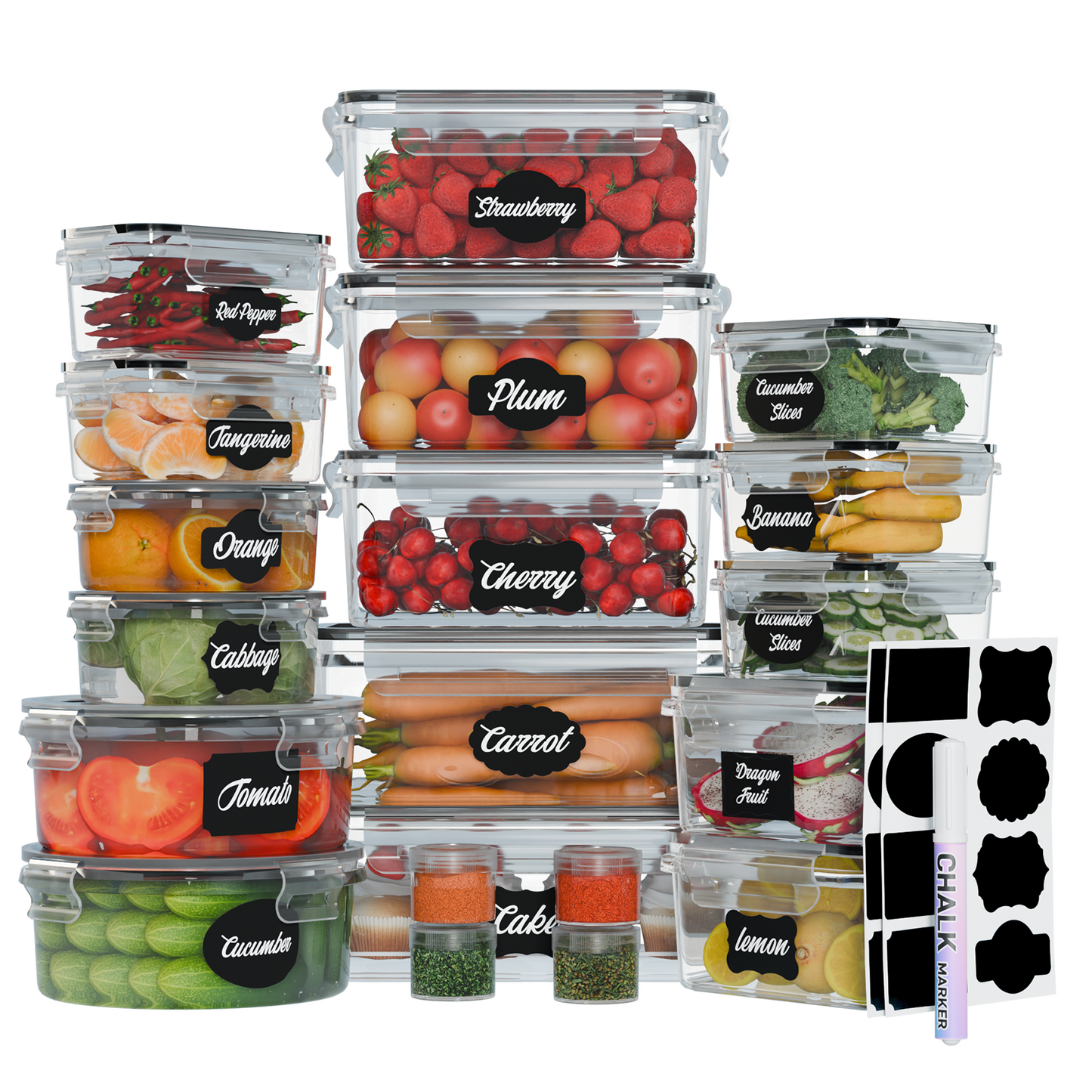 LVL 40 Pcs Food Storage Containers with Lids Airtight, Plastic Meal Prep Container for Pantry & Kitchen Organization & bento box & snack containers, BPA-Free, Leak-Proof with Labels & Marker Pen