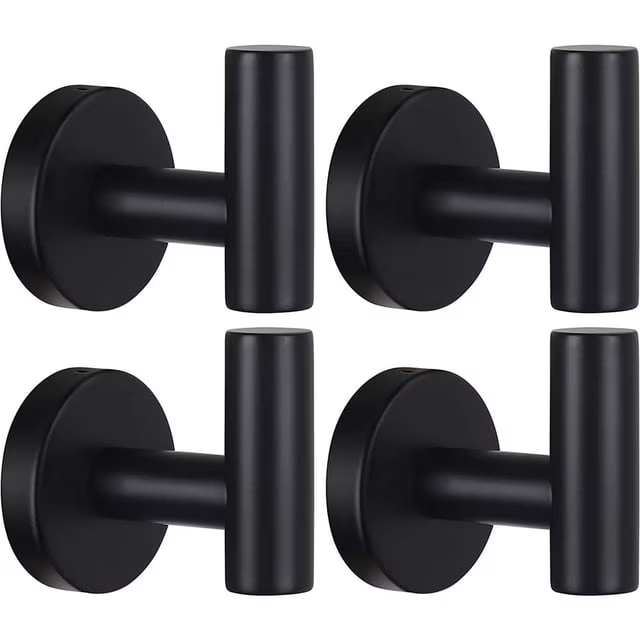 4 Pack Black Towel Hooks Coat Robe hook for bathroom Stainless Steel4 Pack Black Towel Hooks Coat Robe hook for bathroom Stainless Steel