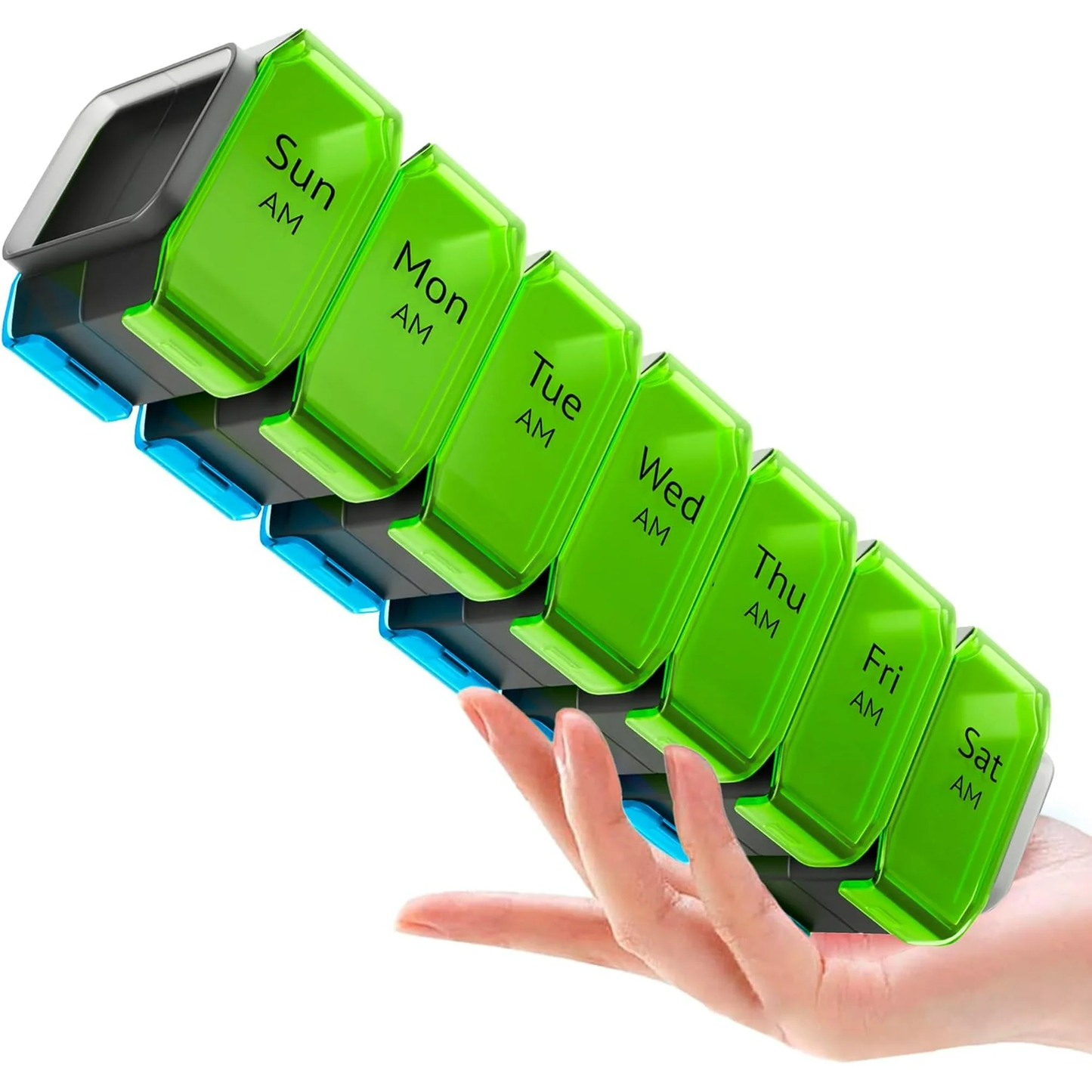 IDFINE Large Weekly Pill Organizer 2 Times a Day XL Pill Case Am Pm Pill Box 7 Day Oversized Daily Vitamin Organizer Jumbo Pill Container Twice a Day Medicine Supplement Dispenser Green and Blue
