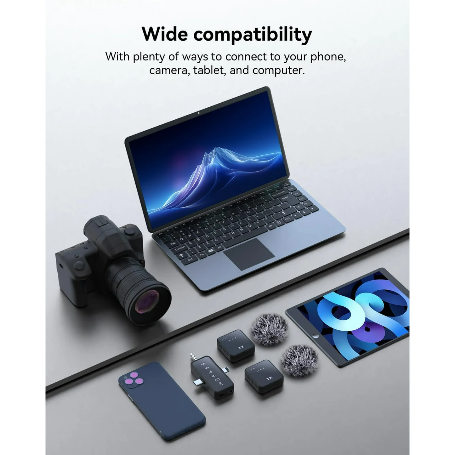LOOKFUN 3 in 1 Microphone for iPhone/Android/Camera, Wireless Lavalier Microphone, 100ft Transmission, 18H Battery Life, Mini Microphone for Record Interview, Vlogs, YouTube, Tiktok
