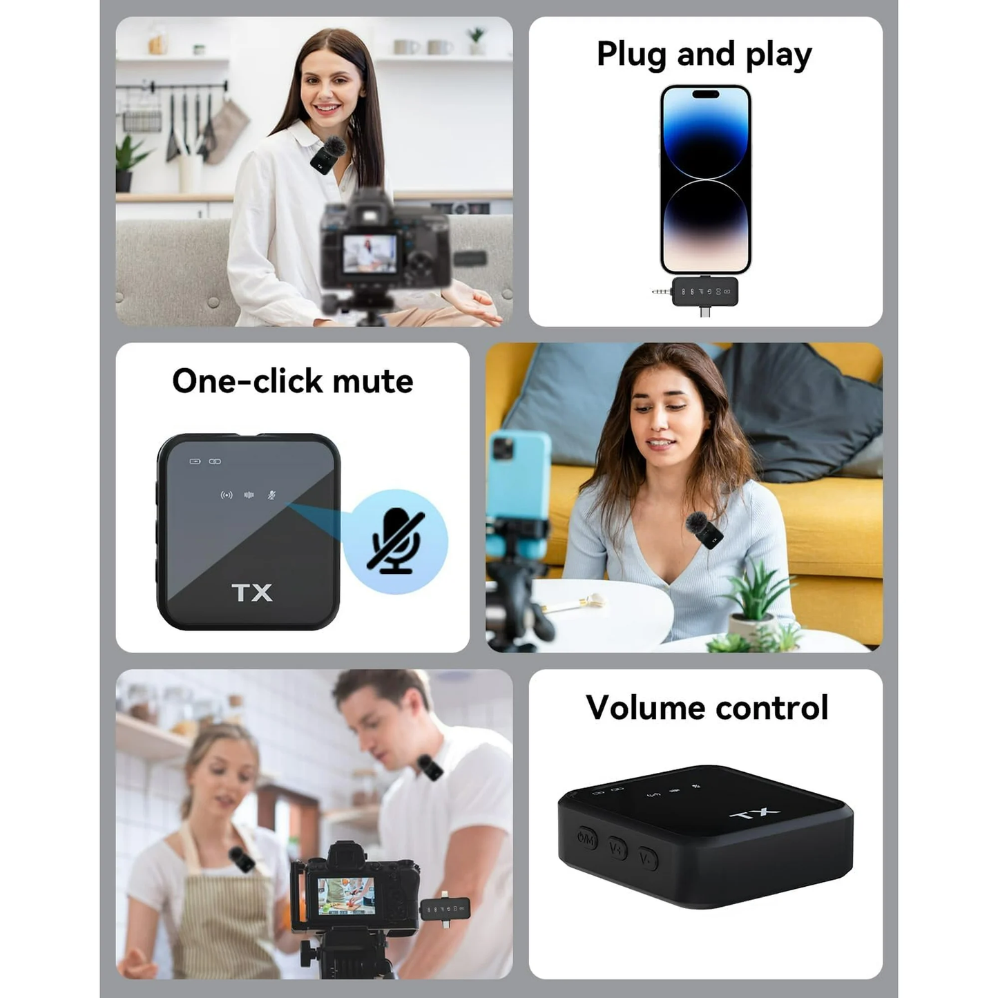 LOOKFUN 3 in 1 Microphone for iPhone/Android/Camera, Wireless Lavalier Microphone, 100ft Transmission, 18H Battery Life, Mini Microphone for Record Interview, Vlogs, YouTube, Tiktok