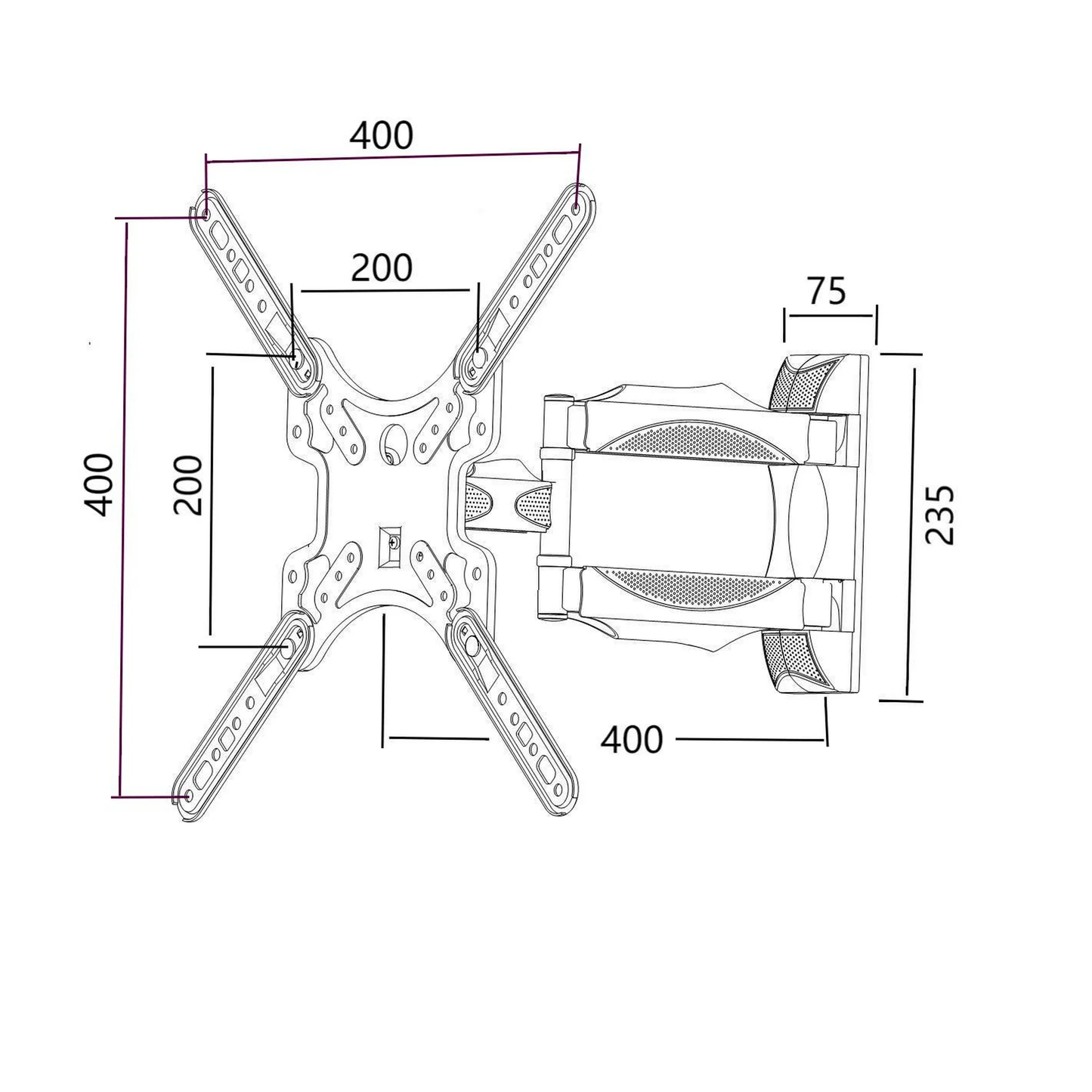 LOOKFUN Full Motion TV Monitor Wall Mount Bracket Articulating Arms Swivel Tilt Extension Rotation for Most 32-55 Inch LED LCD Flat Curved Screen TVs & Monitors, Max VESA 400x400mm