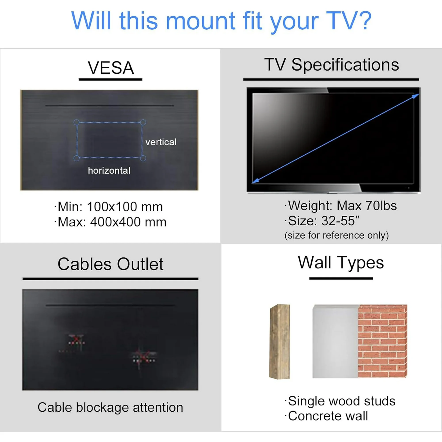 LOOKFUN Full Motion TV Monitor Wall Mount Bracket Articulating Arms Swivel Tilt Extension Rotation for Most 32-55 Inch LED LCD Flat Curved Screen TVs & Monitors, Max VESA 400x400mm