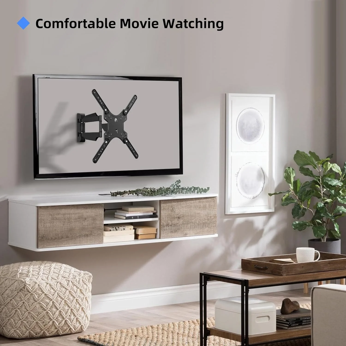 LOOKFUN Full Motion TV Monitor Wall Mount Bracket Articulating Arms Swivel Tilt Extension Rotation for Most 32-55 Inch LED LCD Flat Curved Screen TVs & Monitors, Max VESA 400x400mm