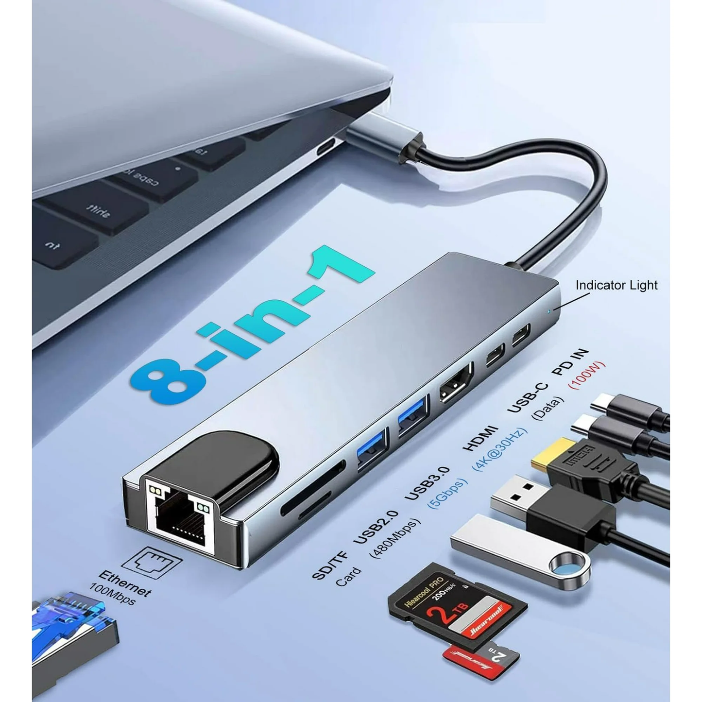 LOOKFUN 8 in 1 Usb C Hub Splitter,TF/SD Card Reader,Compatible with MacBook Pro, iPad Pro,Laptops