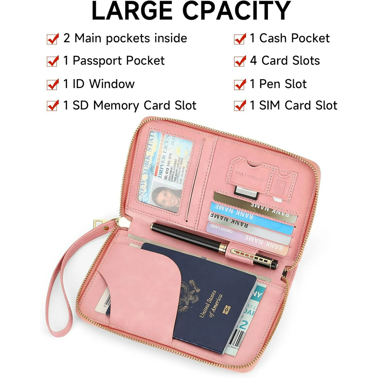 EHIW Passport Holder for Travel Essentials, Passport Wallet Cover Case for Travel Must Haves Accessories,Passport Book Holders for Women and Men(pink)