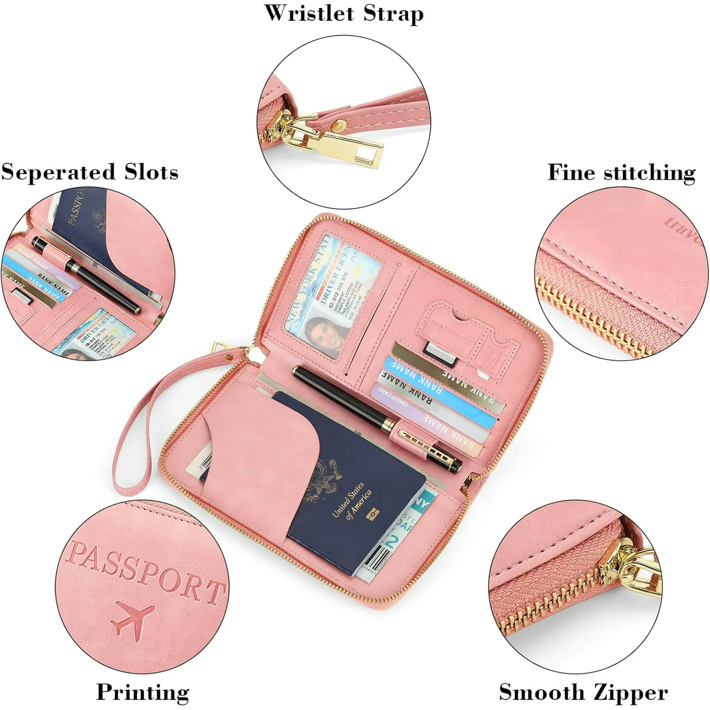 EHIW Passport Holder for Travel Essentials, Passport Wallet Cover Case for Travel Must Haves Accessories,Passport Book Holders for Women and Men(pink)