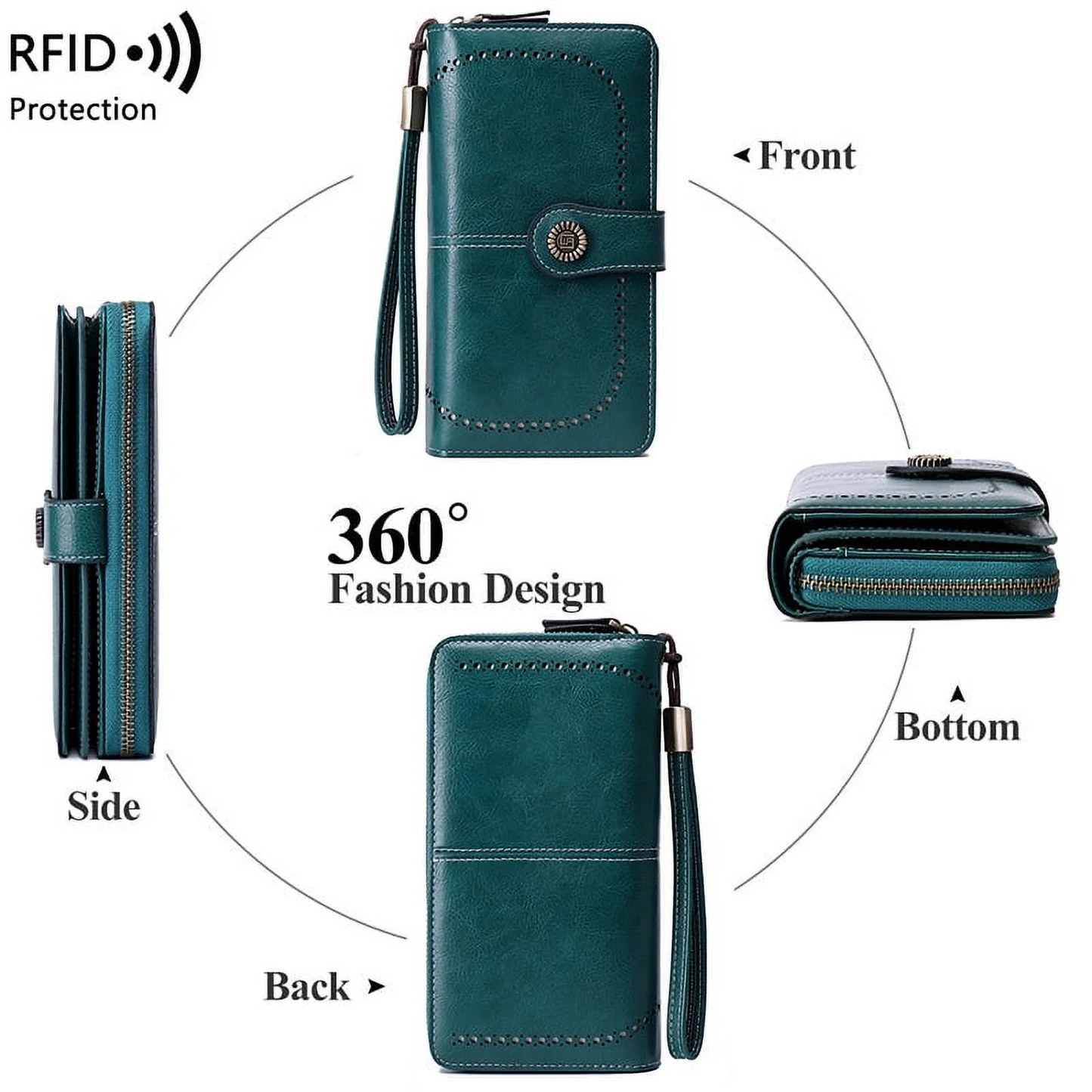 EHIW Wallets for Women Leather Credit Card Holder with RFID Blocking Large Capacity Wristlet , Blue