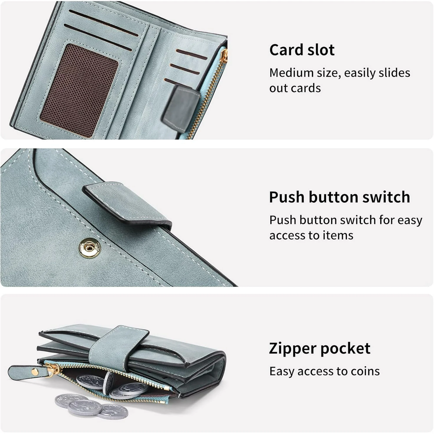 EHIW Small Wallet for Women, Bifold Compact Breathable Soft Leather Wallet with Card Holder, Zipper Coin Pocket and ID Window, Deep Pink