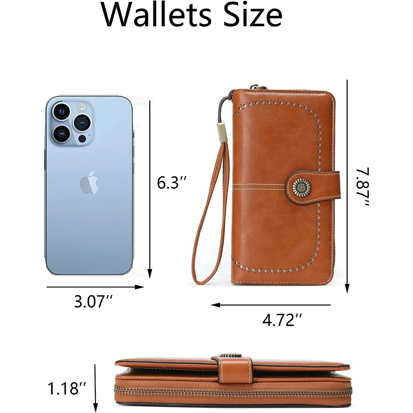 EHIW Wallets for Women Leather Credit Card Holder with RFID Blocking Large Capacity Wristlet , Brown