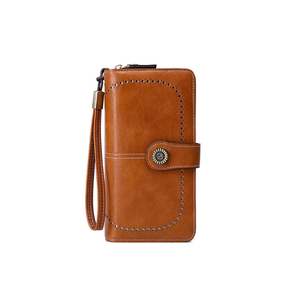 EHIW Wallets for Women Leather Credit Card Holder with RFID Blocking Large Capacity Wristlet , Brown