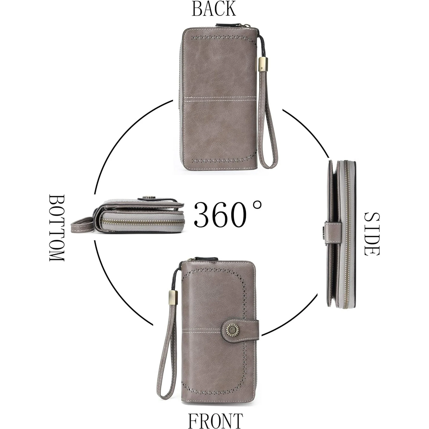 EHIW Wallets for Women Leather Credit Card Holder with RFID Blocking Large Capacity Wristlet , Gray