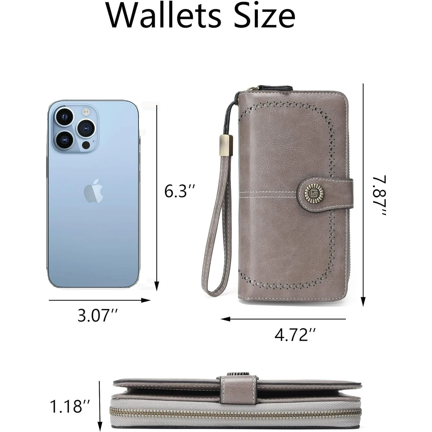 EHIW Wallets for Women Leather Credit Card Holder with RFID Blocking Large Capacity Wristlet , Gray