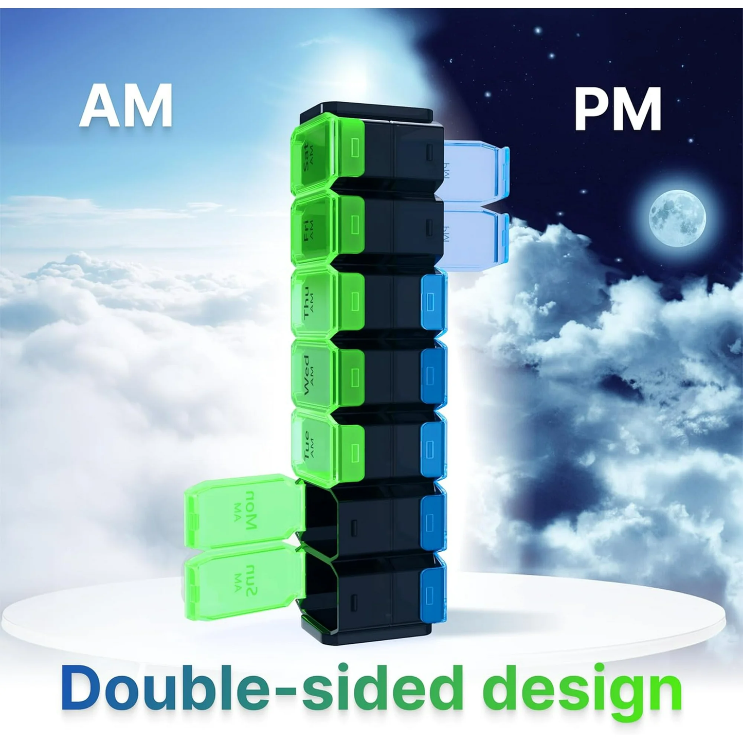IDFINE Large Weekly Pill Organizer 2 Times a Day XL Pill Case Am Pm Pill Box 7 Day Oversized Daily Vitamin Organizer Jumbo Pill Container Twice a Day Medicine Supplement Dispenser Green and Blue