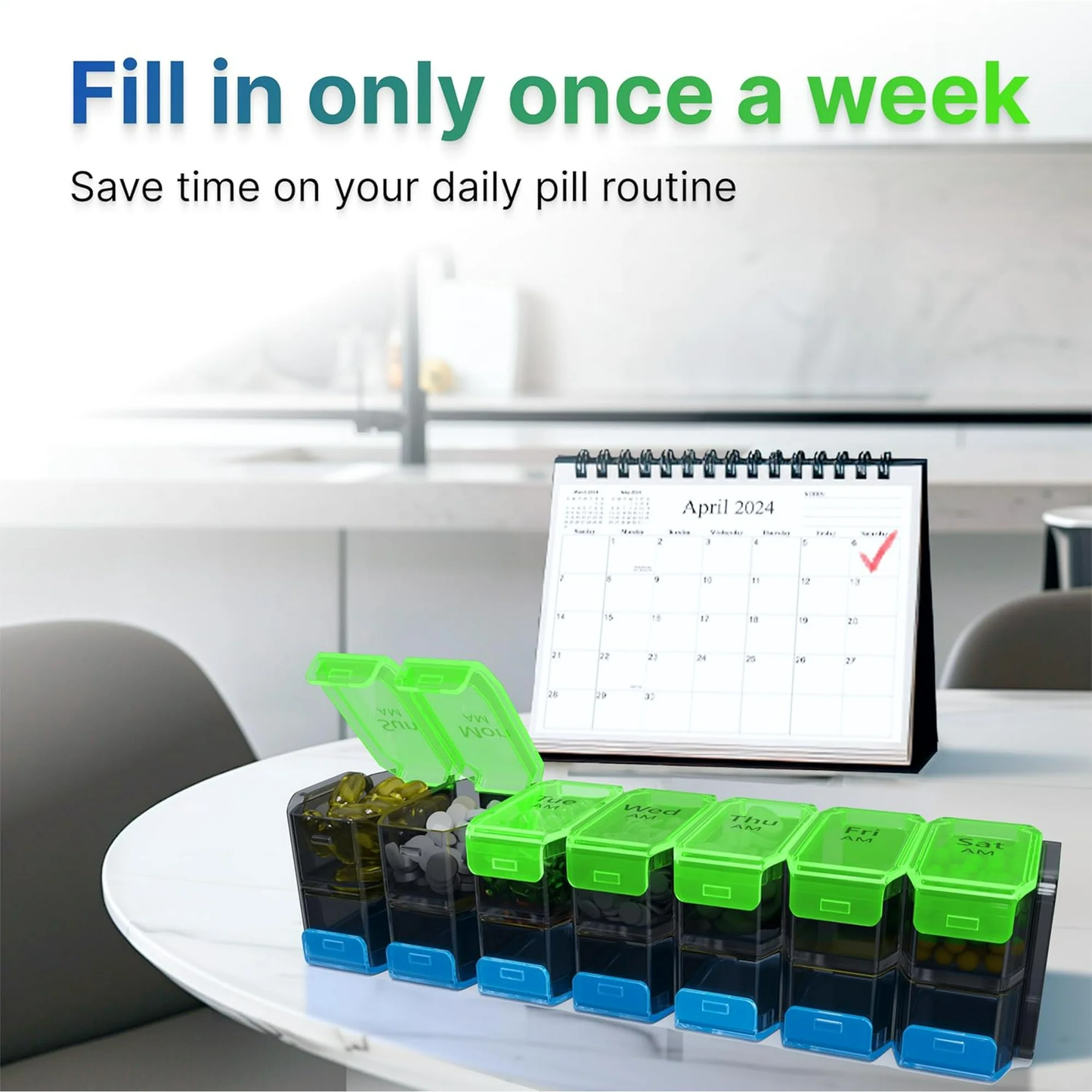 IDFINE Large Weekly Pill Organizer 2 Times a Day XL Pill Case Am Pm Pill Box 7 Day Oversized Daily Vitamin Organizer Jumbo Pill Container Twice a Day Medicine Supplement Dispenser Green and Blue