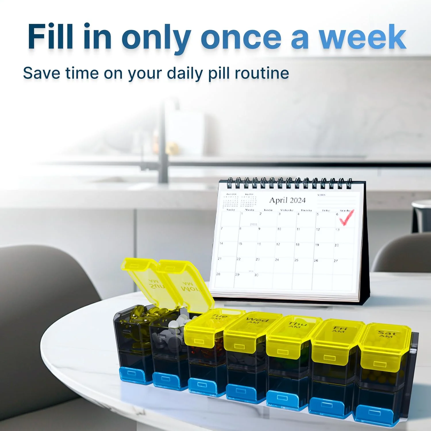 Large Weekly Pill Organizer 2 Times a Day - XL Pill Case Am Pm - Big Pill Box 7 Day Oversized Daily Vitamin Organizer Jumbo Pill Container Twice a Day Medicine Supplement Dispenser Yellow and Blue