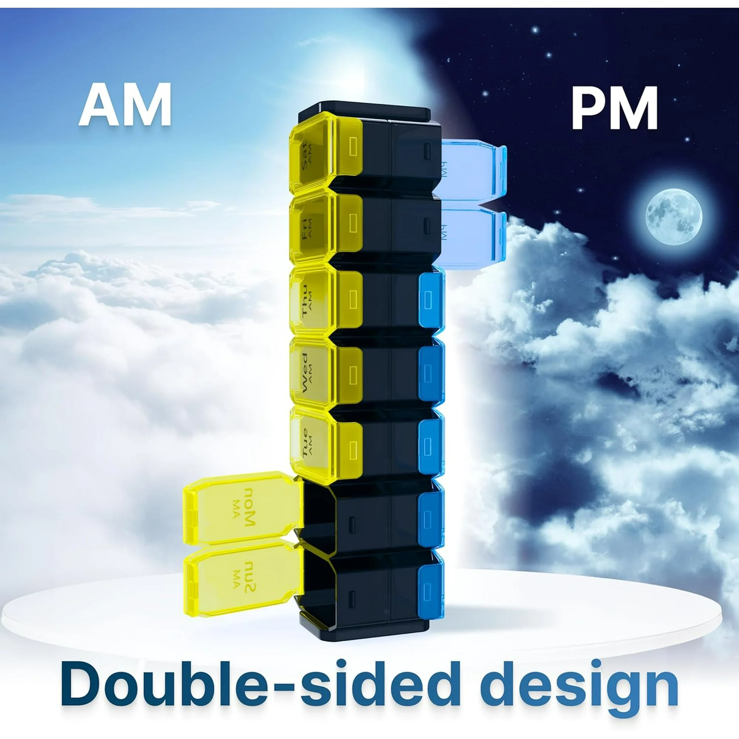 Large Weekly Pill Organizer 2 Times a Day - XL Pill Case Am Pm - Big Pill Box 7 Day Oversized Daily Vitamin Organizer Jumbo Pill Container Twice a Day Medicine Supplement Dispenser Yellow and Blue