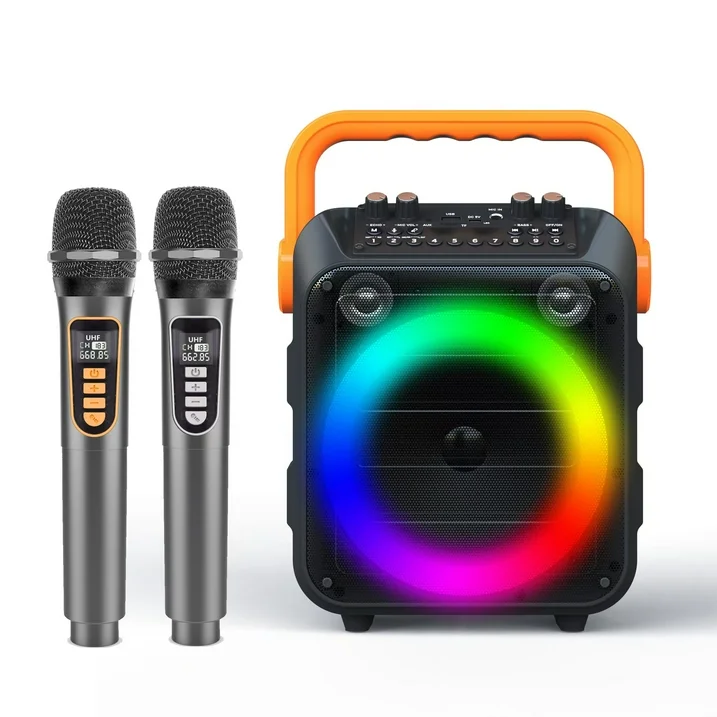 LOOKFUN Karaoke Machine, Portable Bluetooth Speaker with 2 Wireless Microphones for Adults & Kids with Lights, Karaoke Microphone with PA System Supports USB/TF/REC/FM/AUX for Home Party