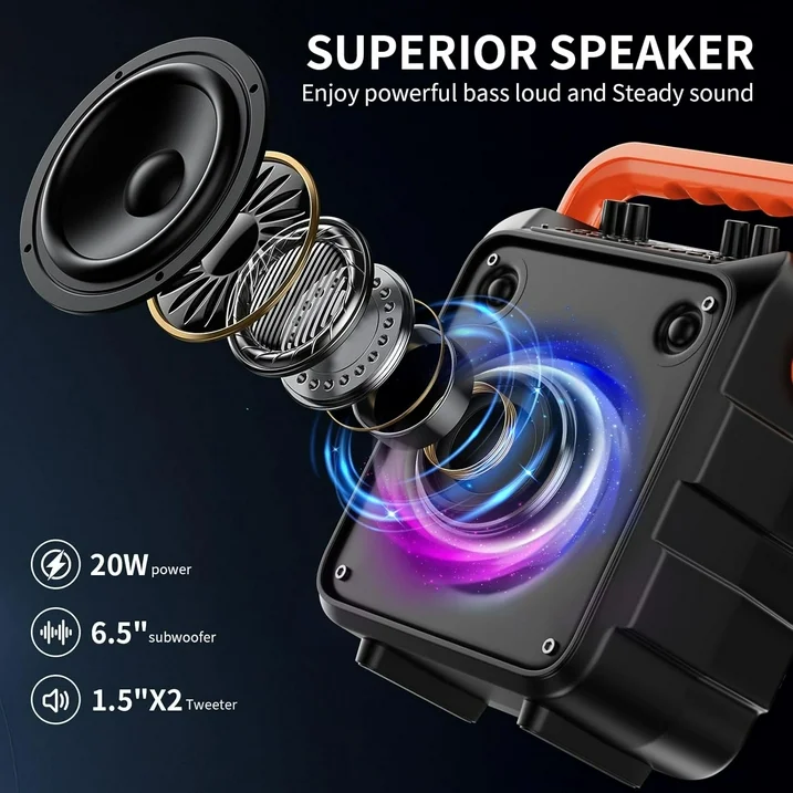 LOOKFUN Karaoke Machine, Portable Bluetooth Speaker with 2 Wireless Microphones for Adults & Kids with Lights, Karaoke Microphone with PA System Supports USB/TF/REC/FM/AUX for Home Party