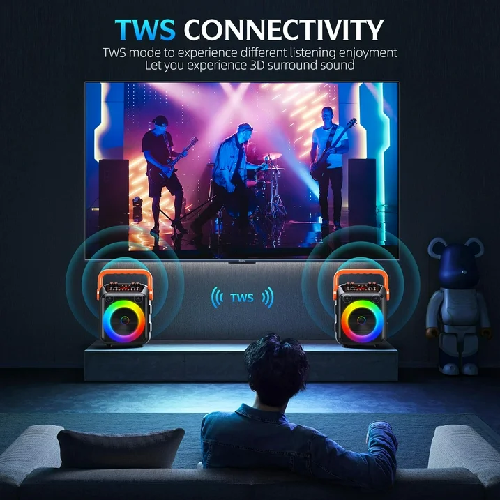 LOOKFUN Karaoke Machine, Portable Bluetooth Speaker with 2 Wireless Microphones for Adults & Kids with Lights, Karaoke Microphone with PA System Supports USB/TF/REC/FM/AUX for Home Party
