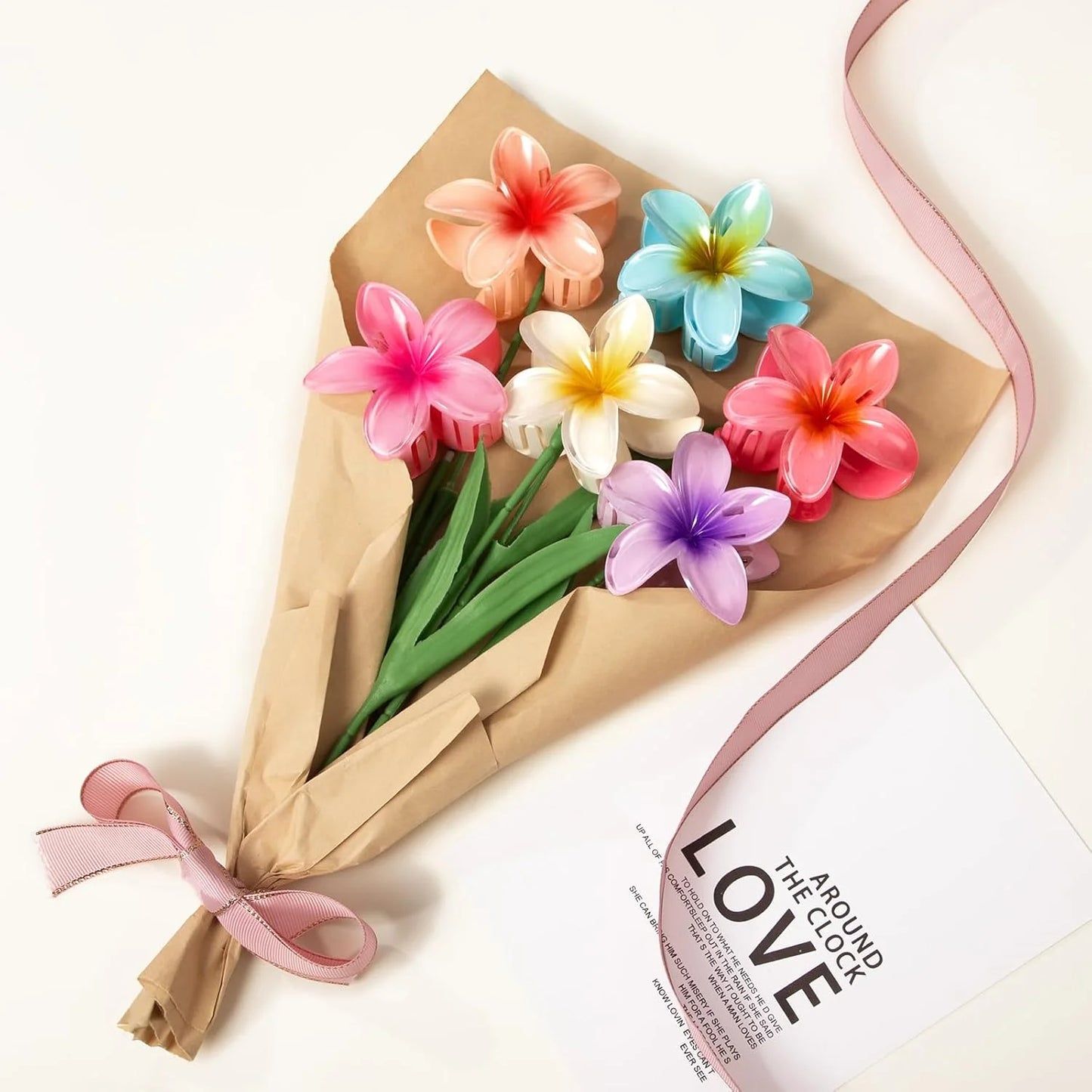 EHIW Flower Hair Claw Clips-6PCS Large Claw Clips for Thick Hair,Strong Hold Nonslip Hair Clips for Women,Hawaiian Flower Claw Clips,Cute Hair Clips,Banana Clip for Thin Hair,Hair Accessories for