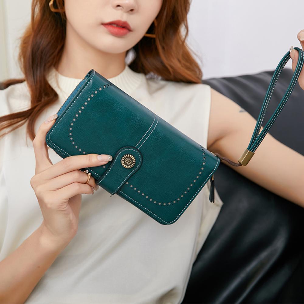 EHIW Wallets for Women Leather Credit Card Holder with RFID Blocking Large Capacity Wristlet , Blue