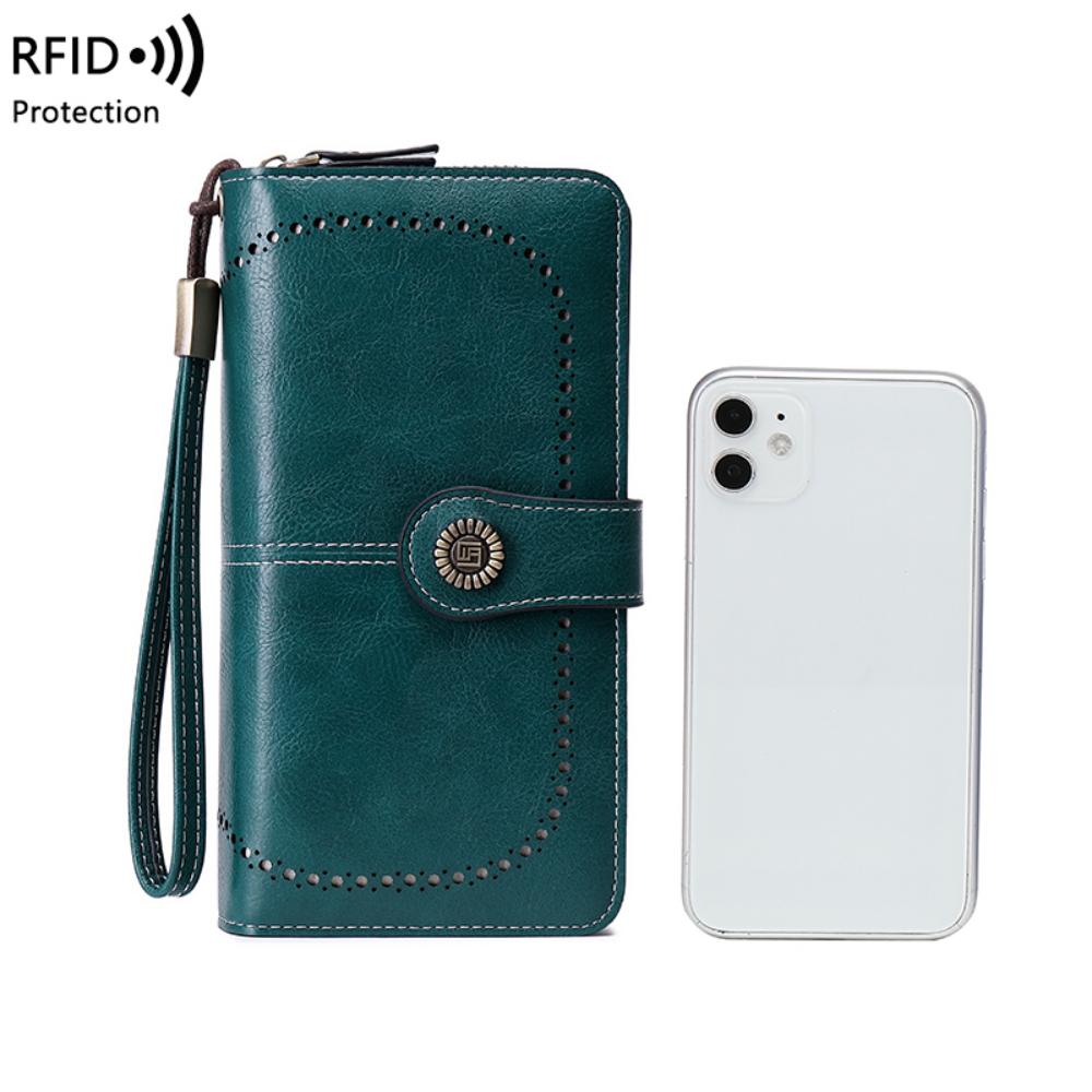 EHIW Wallets for Women Leather Credit Card Holder with RFID Blocking Large Capacity Wristlet , Blue