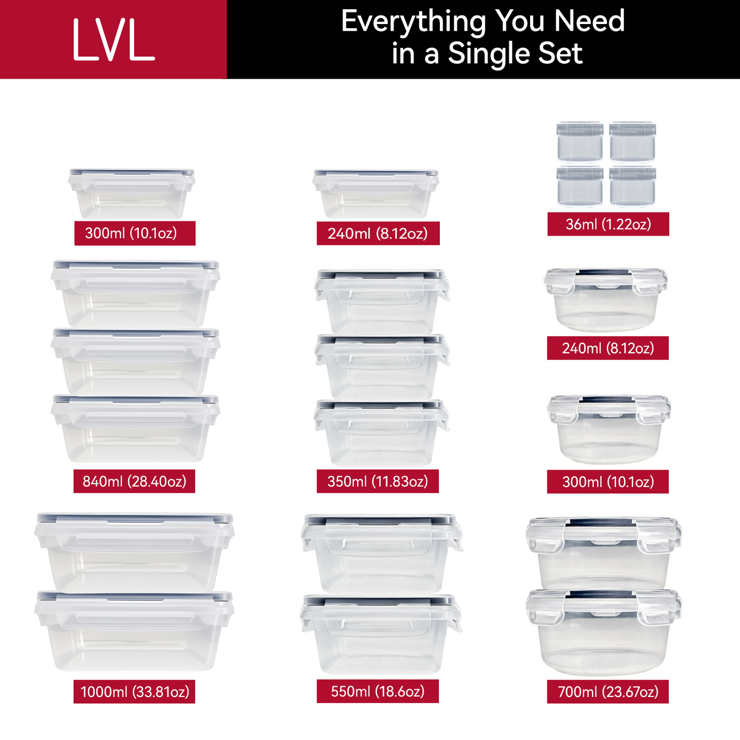 LVL 40 Pcs Food Storage Containers with Lids Airtight, Plastic Meal Prep Container for Pantry & Kitchen Organization & bento box & snack containers, BPA-Free, Leak-Proof with Labels & Marker Pen