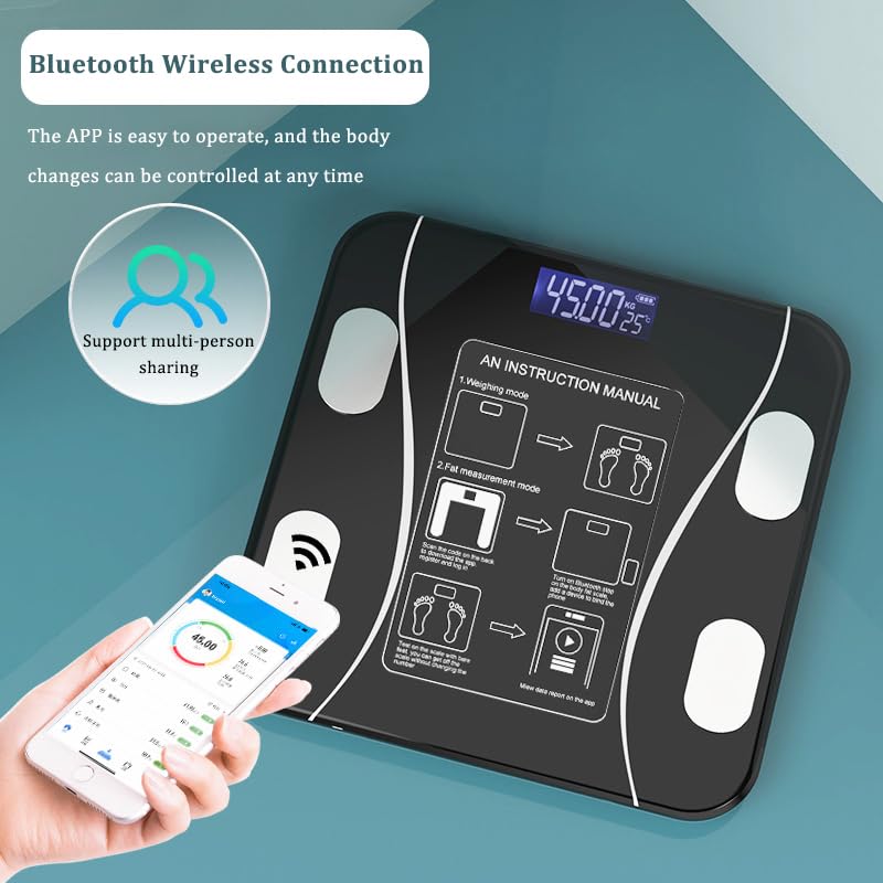 Digital Bathroom Scales Smart Body Fitness Compositions Health Analyzer,13 Body Composition Analyzer Sync Weight Scale BMI Health Monitor Sync Apps - Black
