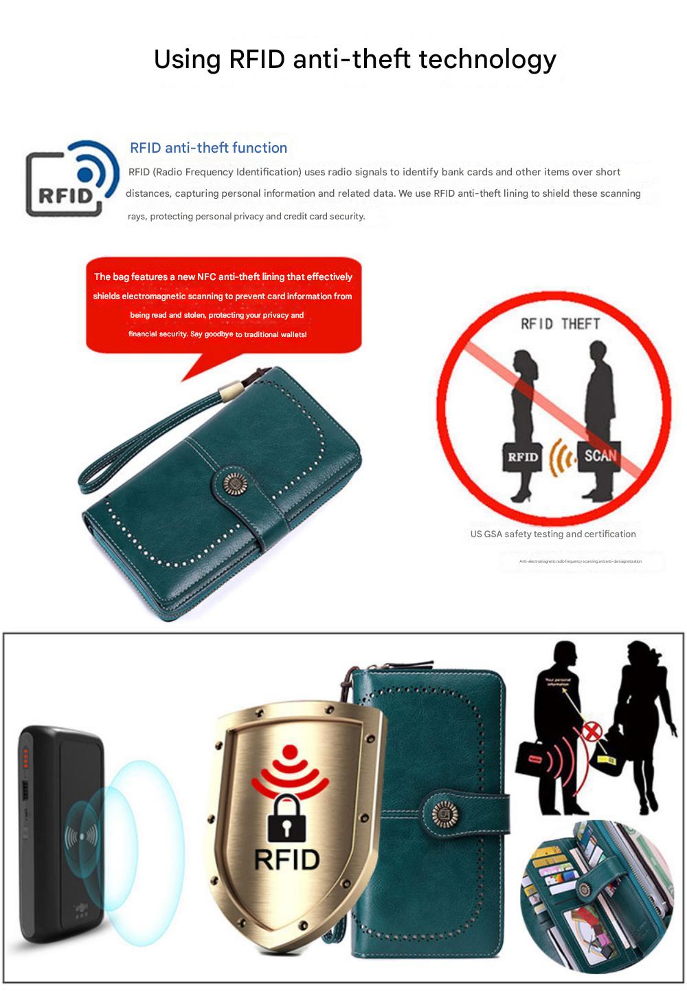 EHIW Wallets for Women Leather Credit Card Holder with RFID Blocking Large Capacity Wristlet , Blue