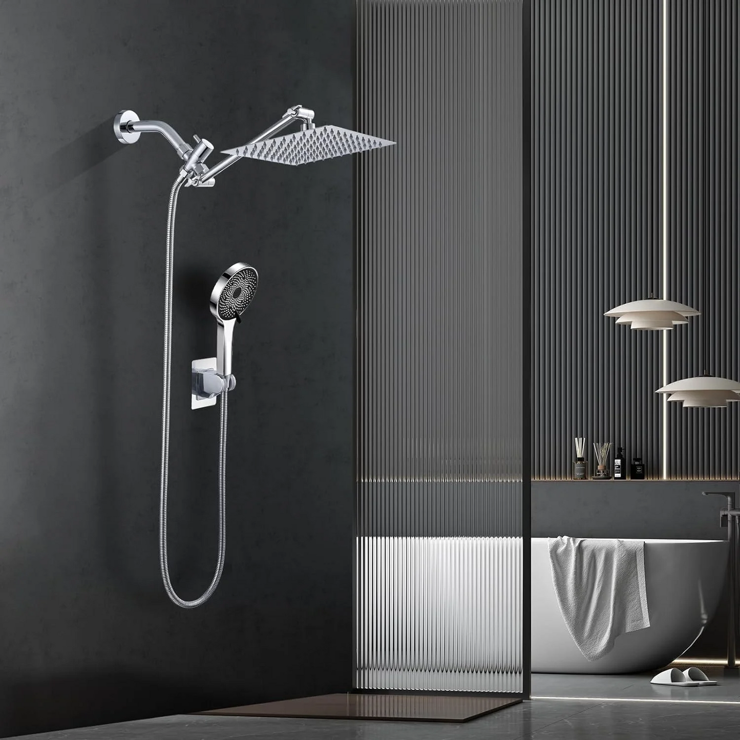 Shower Head Combo,13 Inch High Pressure Rain Shower Head with Adjustable Arm and 3 Settings Handheld ,Powerful Shower Spray Against Low Pressure Water with Long Hose