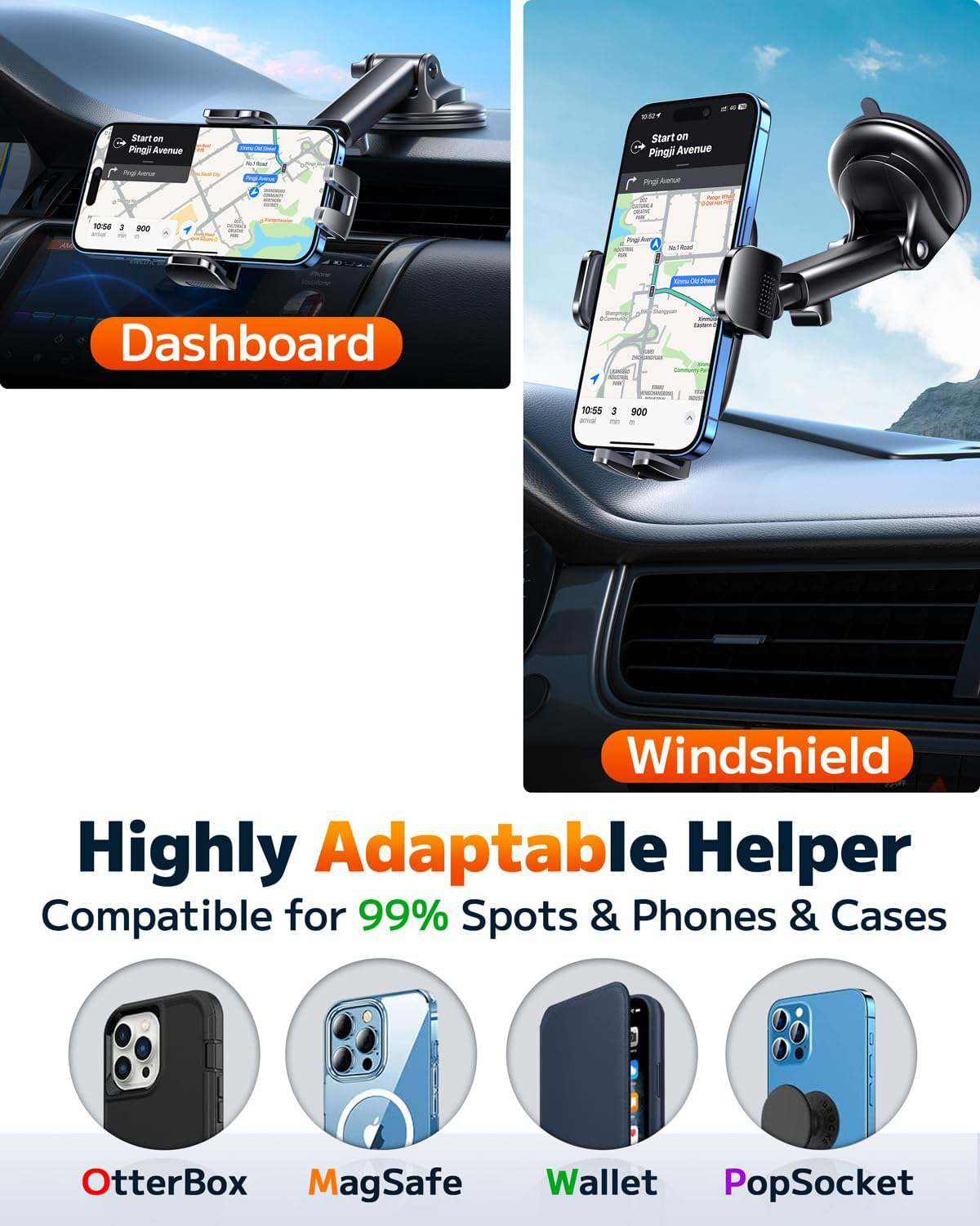 VQJTCVLY Phone Holders for Your Car, Universal Automobile Cradle Fit for iPhone Android and All Smartphones, Dark Black