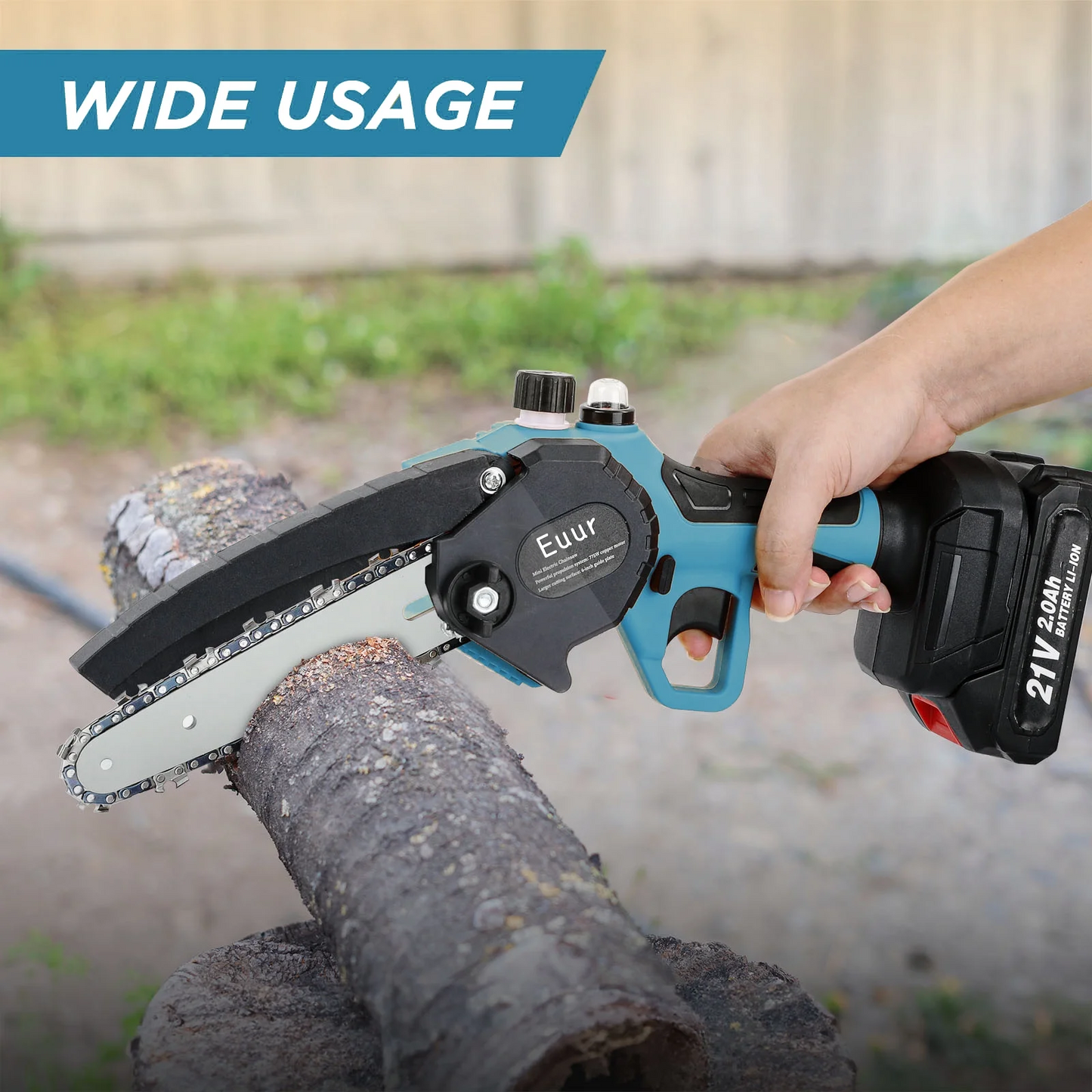 6 inch Mini Chainsaw with 2x2000mAh Batteries and 2 Chains, Electric Cordless Chainsaw Set with Security Lock for Wood Cutting Tree Pruning Trimming, Blue