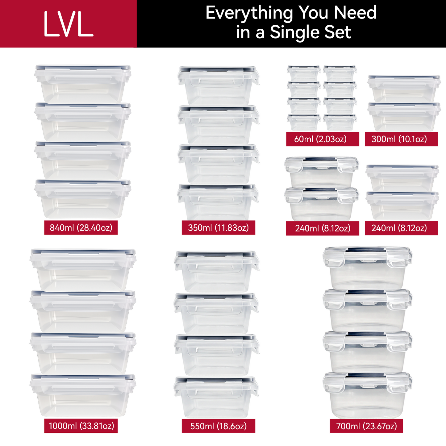 LVL 68 Pcs Food Storage Containers with Lids Airtight, Plastic Meal Prep Container for Pantry & Kitchen Organization & bento box & snack containers, BPA-Free, Leak-Proof with Labels & Marker Pen