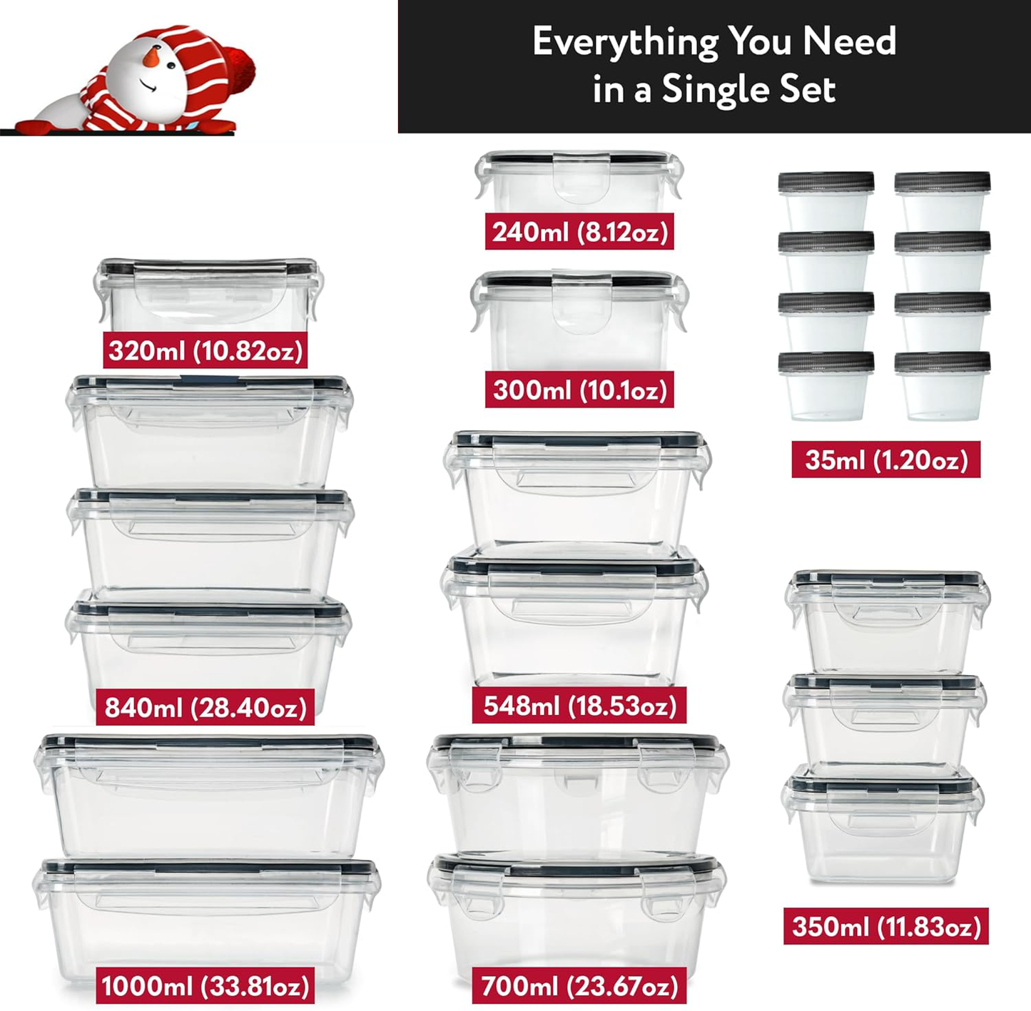50 Pcs Food Storage Containers with Lids Airtight, Plastic Meal Prep Container for Pantry & Kitchen Organization, BPA-Free, Leak-Proof with Labels & Marker Pen