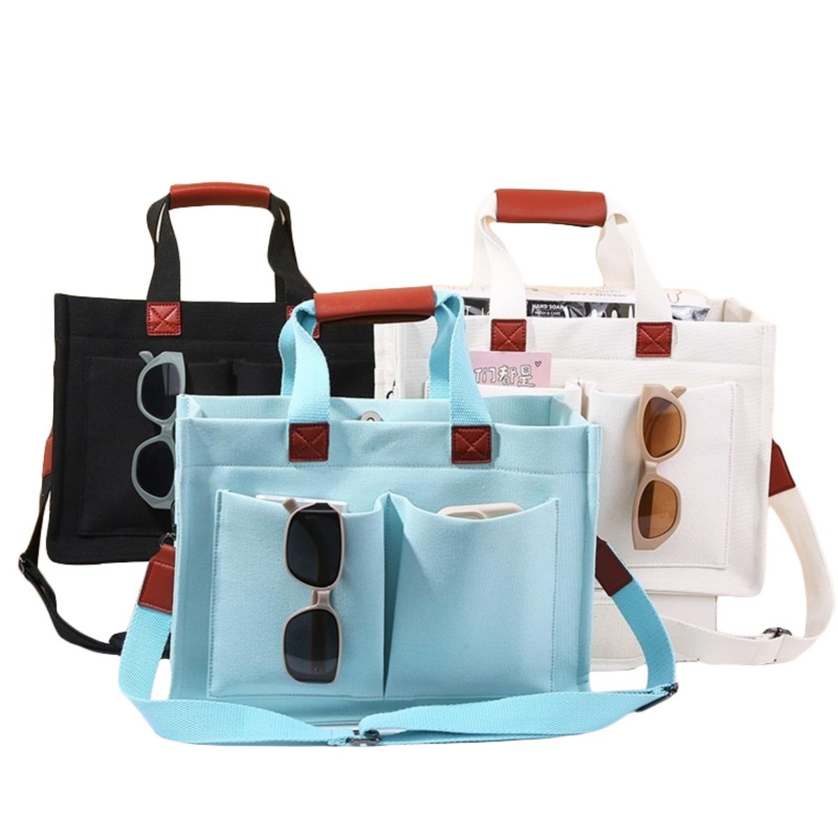 EHIW Tote Bag for Women With Compartments,Large Canvas Tote Women's Purse Crossbody Bags Work Laptop Book Bag Satchels Handbags,Black