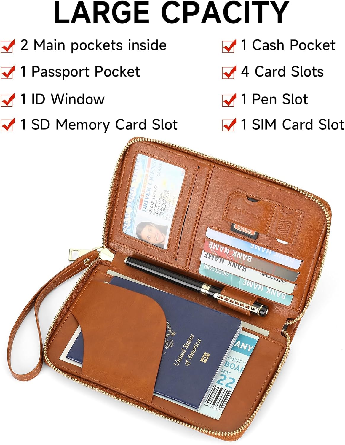 EHIW Passport Holder for Travel Essentials, Passport Wallet Cover Case for Travel Must Haves Accessories,Passport Book Holders for Women and Men(brown)