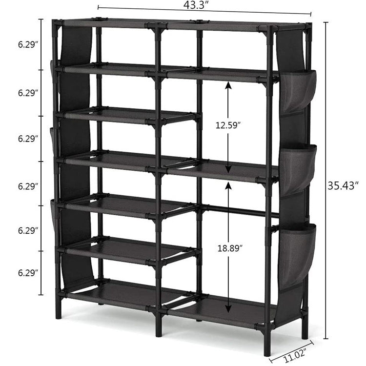 7 Tiers Shoe Rack Shoe Shelf Shoe Storage Organizer with Side Hooks for Entryway, 24-30 Pairs Metal Shoe Rack Taller Shoes Boots Organizer