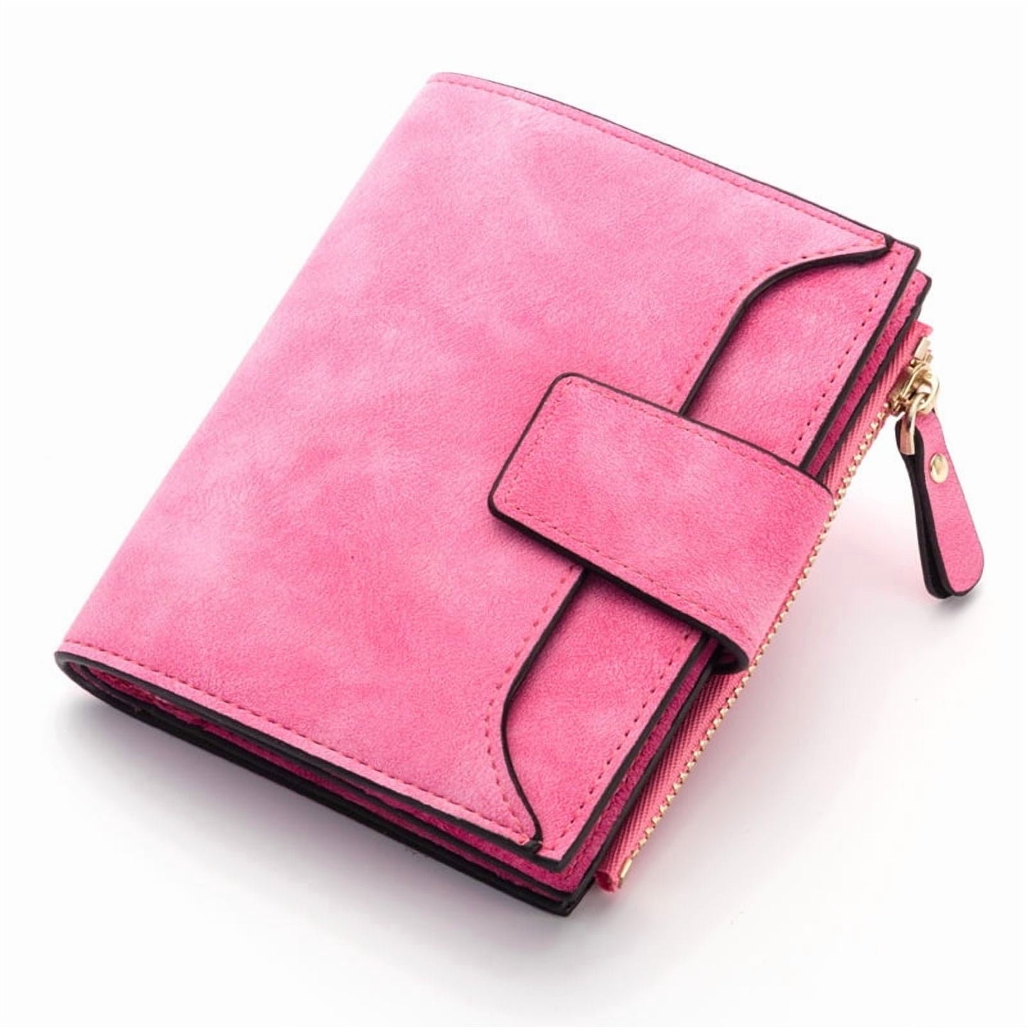 EHIW Small Wallet for Women, Bifold Compact Breathable Soft Leather Wallet with Card Holder, Zipper Coin Pocket and ID Window, Deep Pink