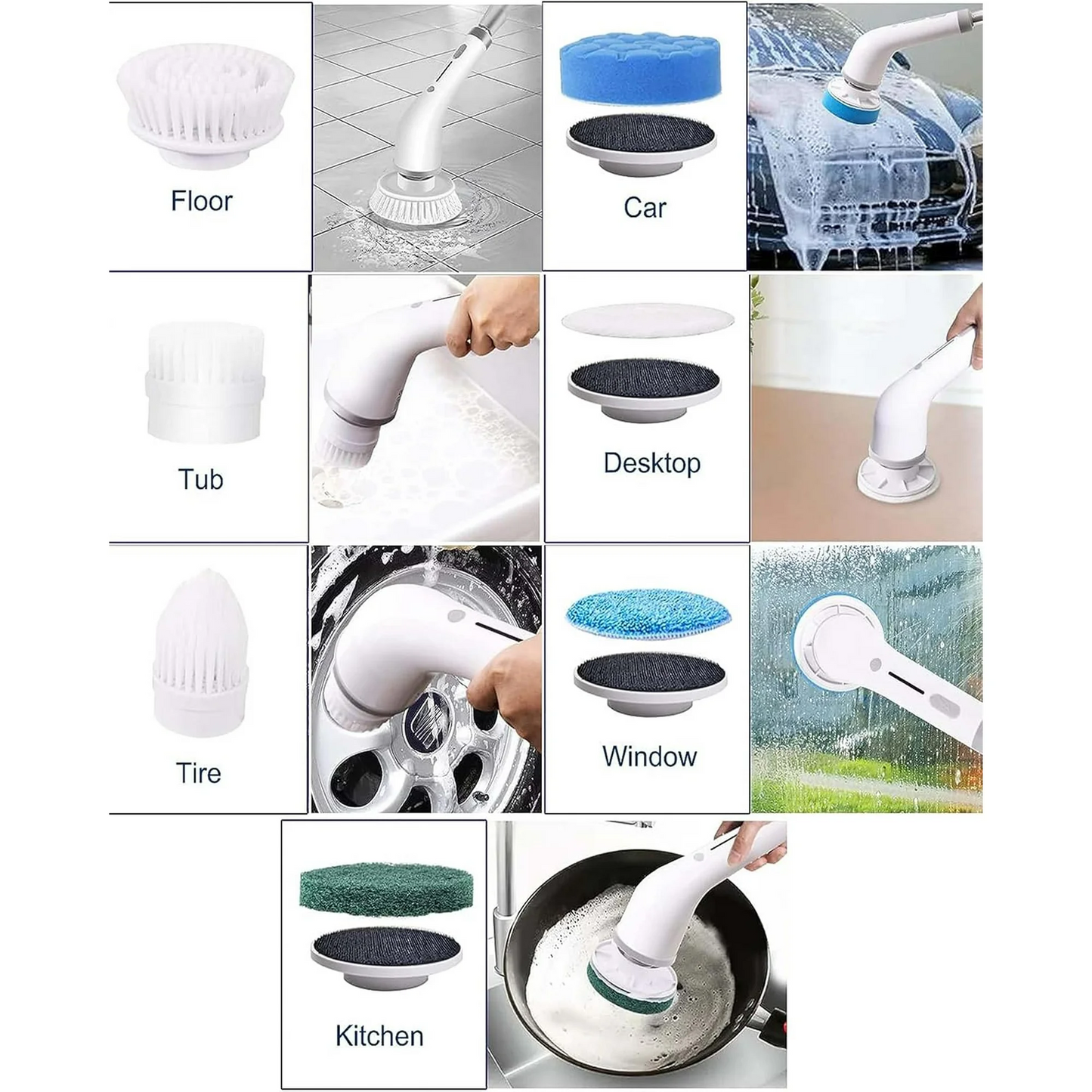 Electric Spin Scrubber,Cordless Cleaning Brush,Shower Cleaning Brush with 8 Replaceable Brush Heads, Power Scrubber Adjustable Speeds,Adjustable & Detachable Long Handle,Gray