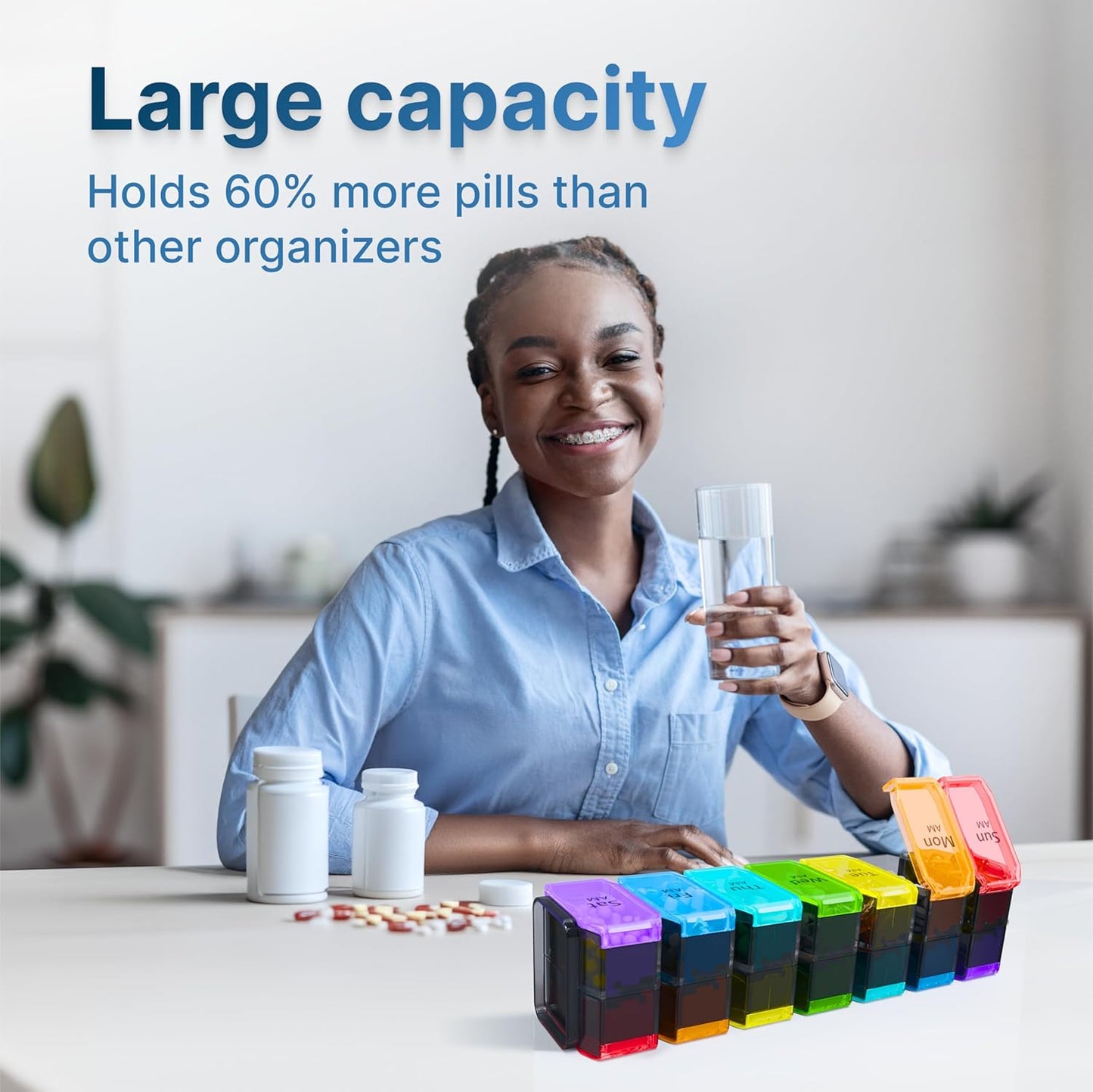 Extra Large Weekly Pill Organizer 2 Times a Day - XL Pill Case Am Pm - Big Pill Box 7 Day Oversized Daily Vitamin Organizer Jumbo Pill Container Twice a Day Medicine Supplement Dispenser Rainbower Twice a Day Medicine Supplement Dispenser Rainbow
