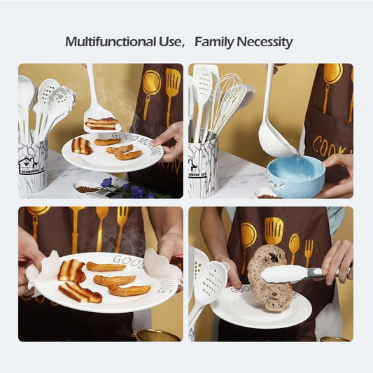 18PCS Silicone Cooking Utensils Set - 446°F Heat Resistant Kitchen Utensils,Turner Tongs,Spatula,Spoon,Brush,Whisk,Kitchen Utensil Gadgets Tools Set for Nonstick Cookware,Dishwasher Safe - White